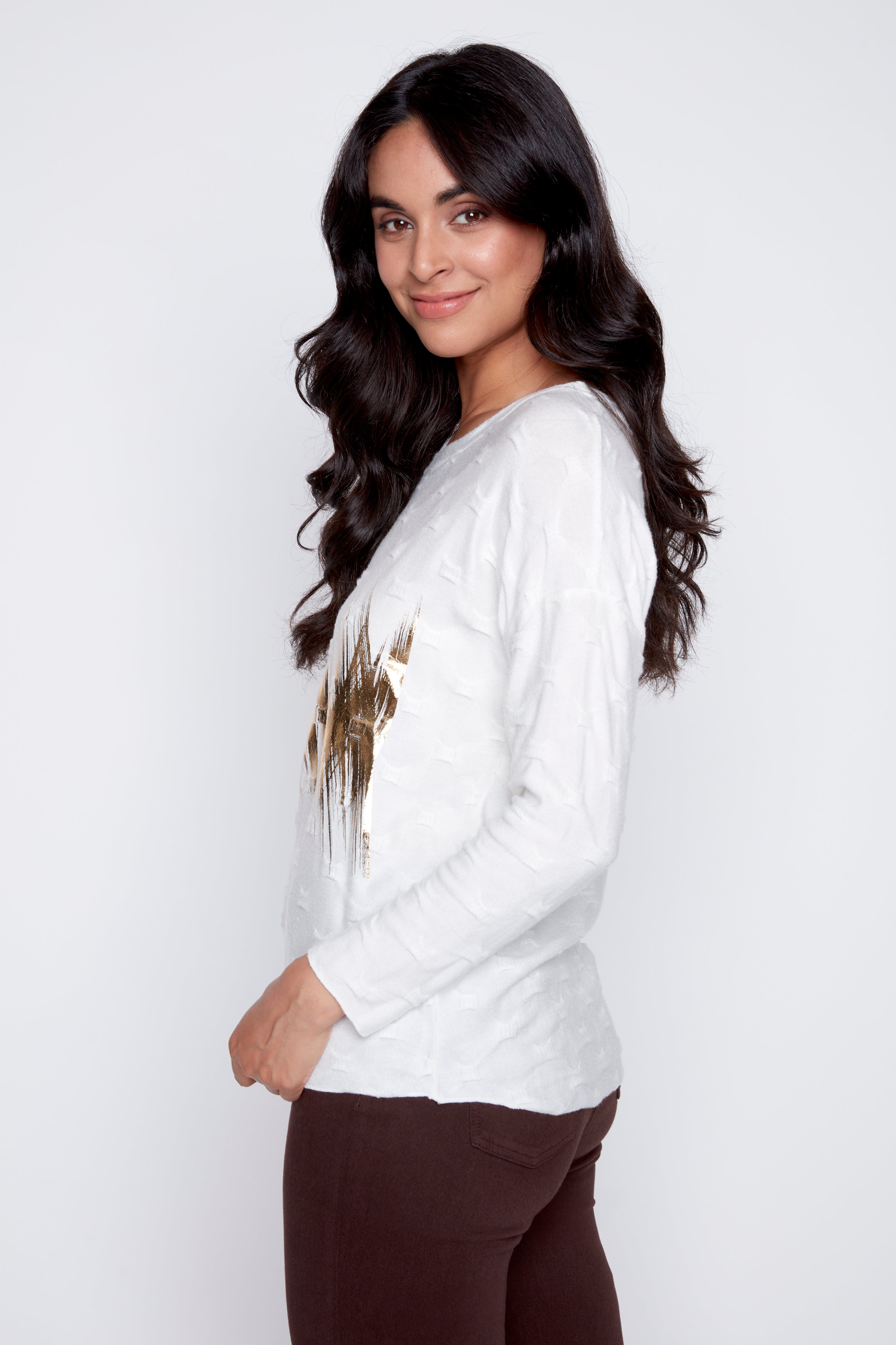 Textured knit foil top