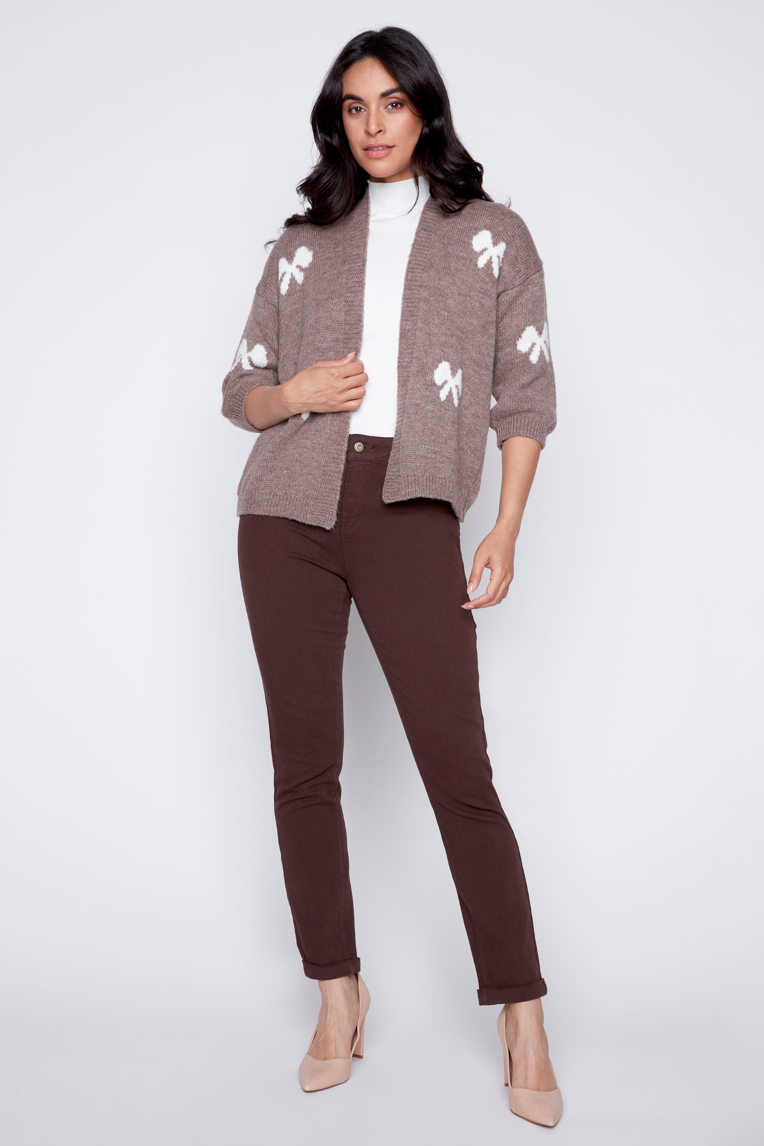 Open front bow design cardigan