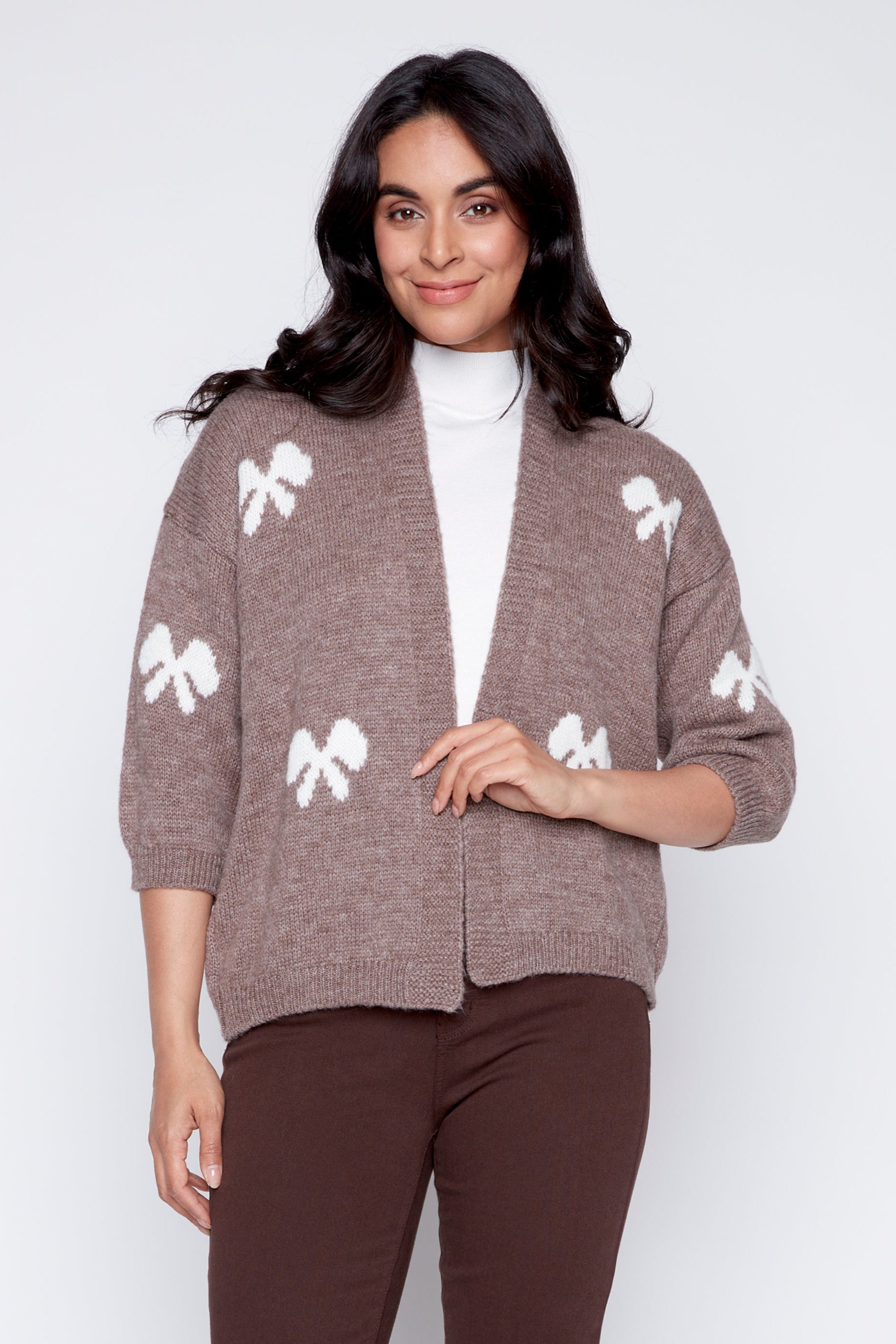Open front bow design cardigan