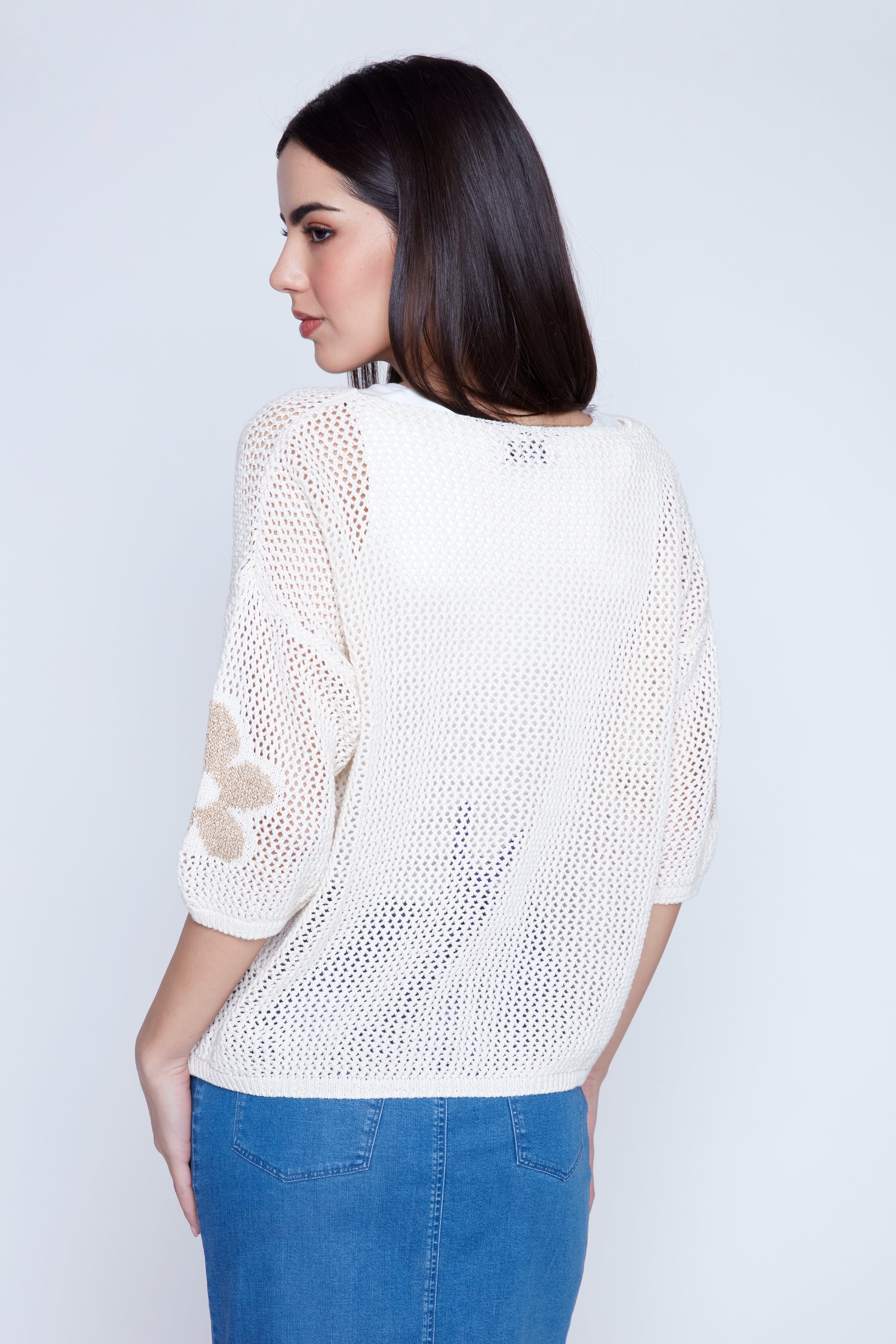 Gold flower print sweater