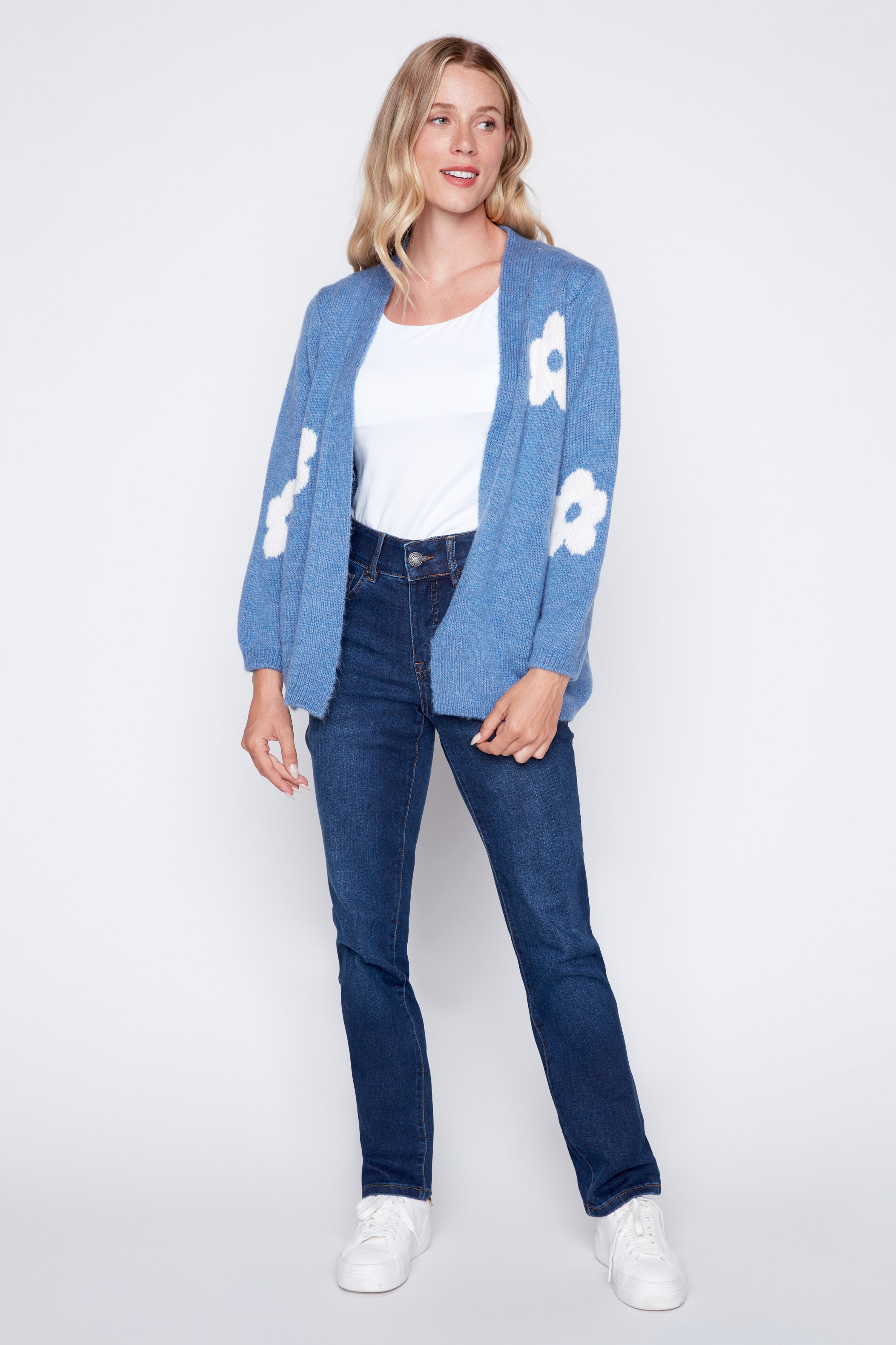 Open front floral cardigan