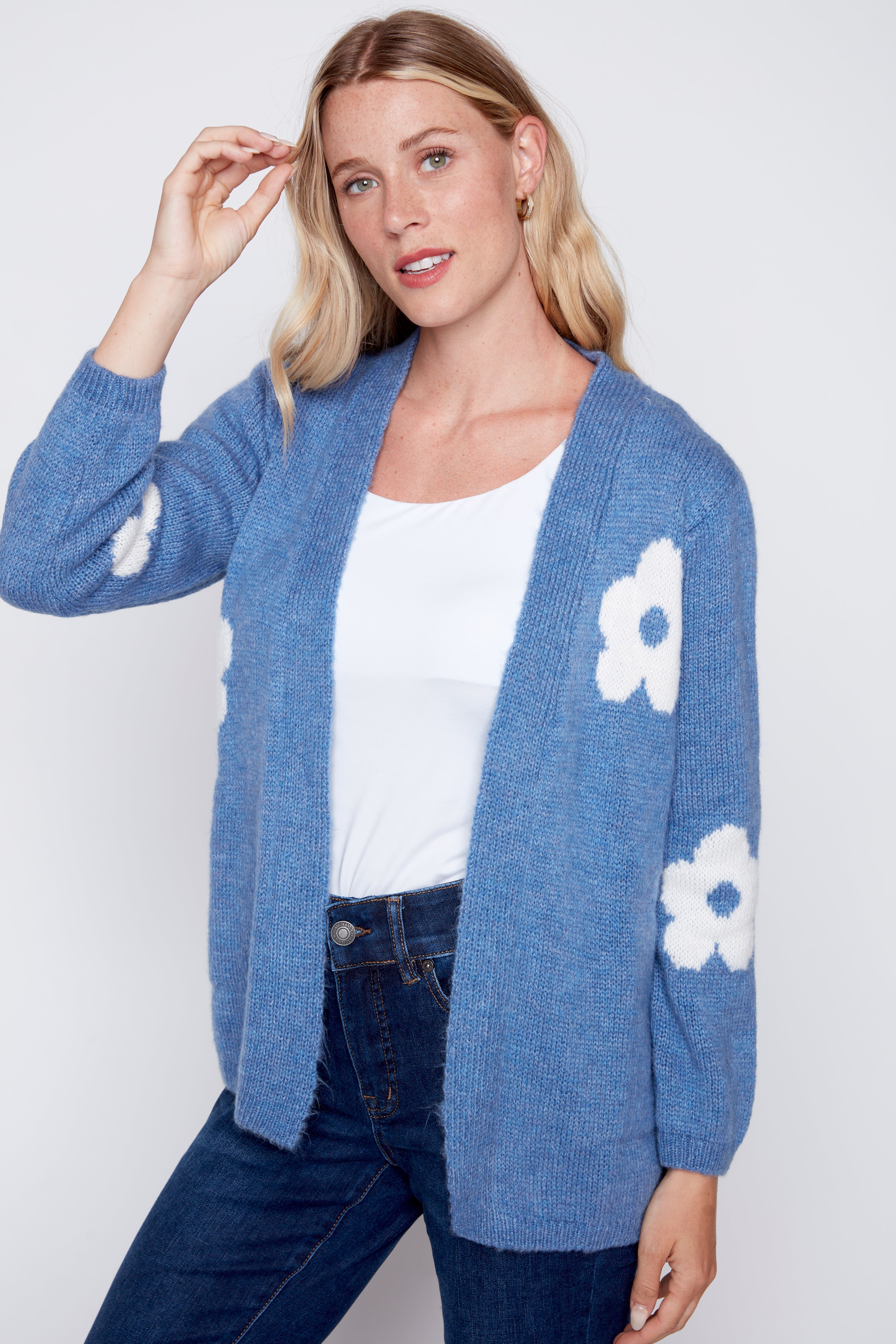 Open front floral cardigan