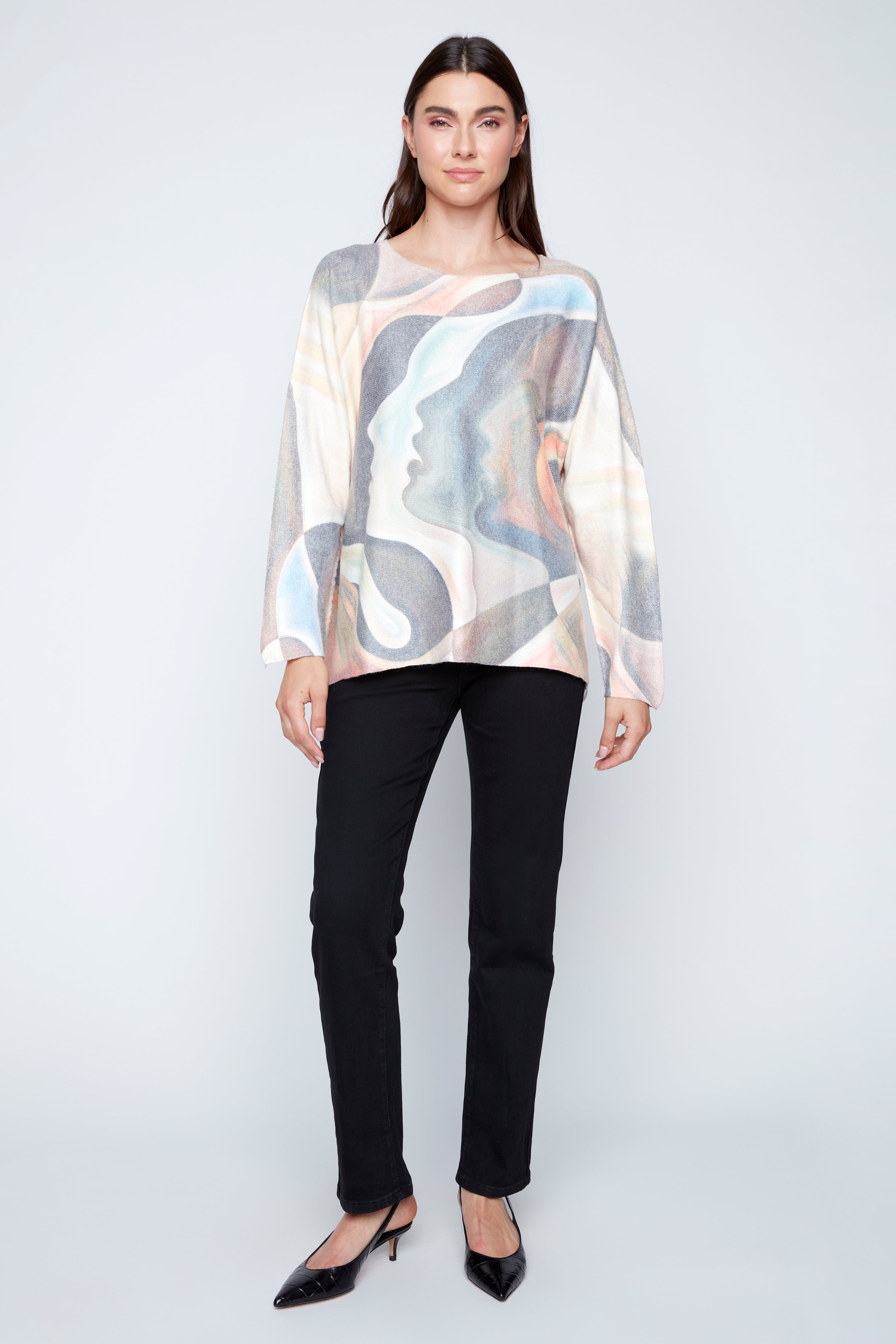 Abstract face print sweater