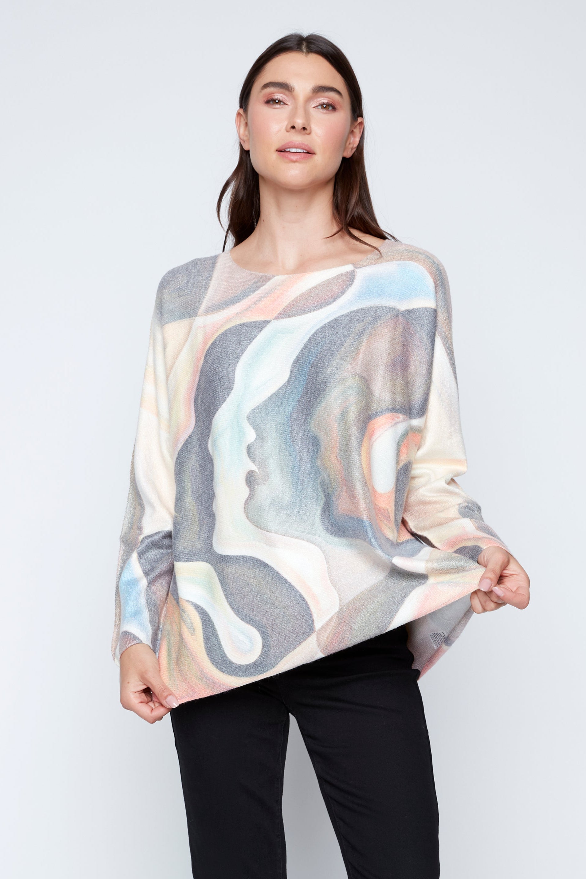 Abstract face print sweater