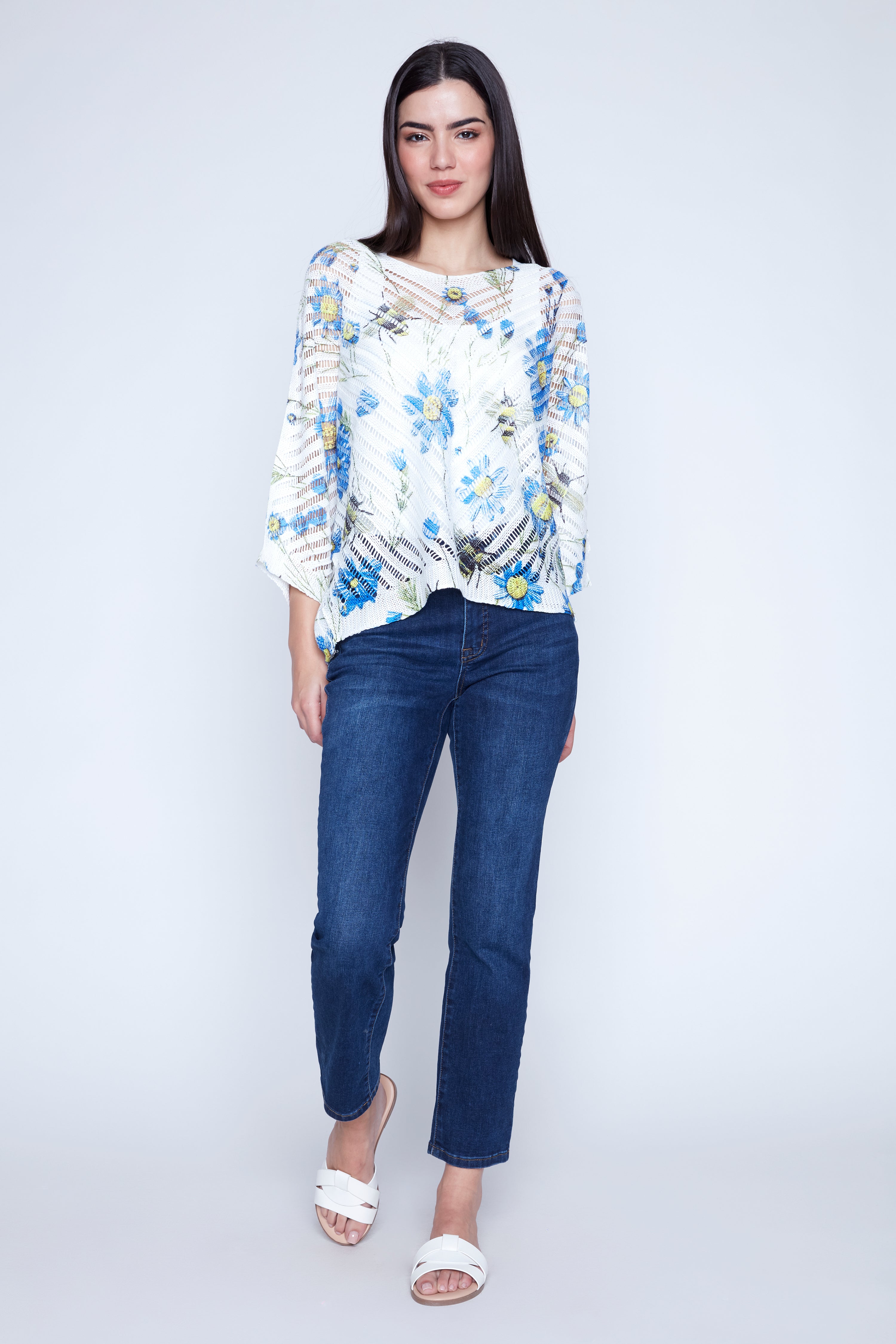 Floral bees print crochet top