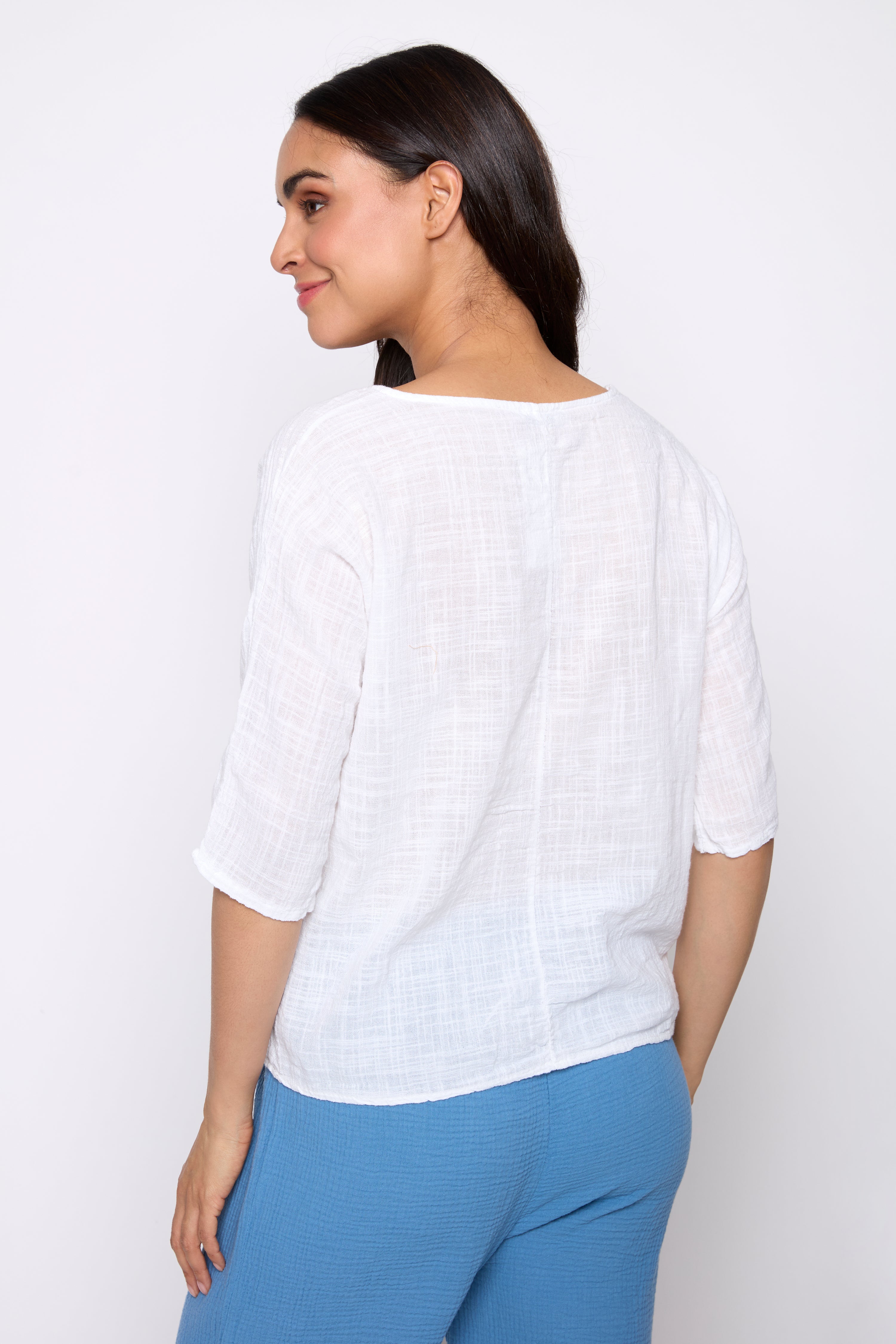 Fish print cotton gauze top