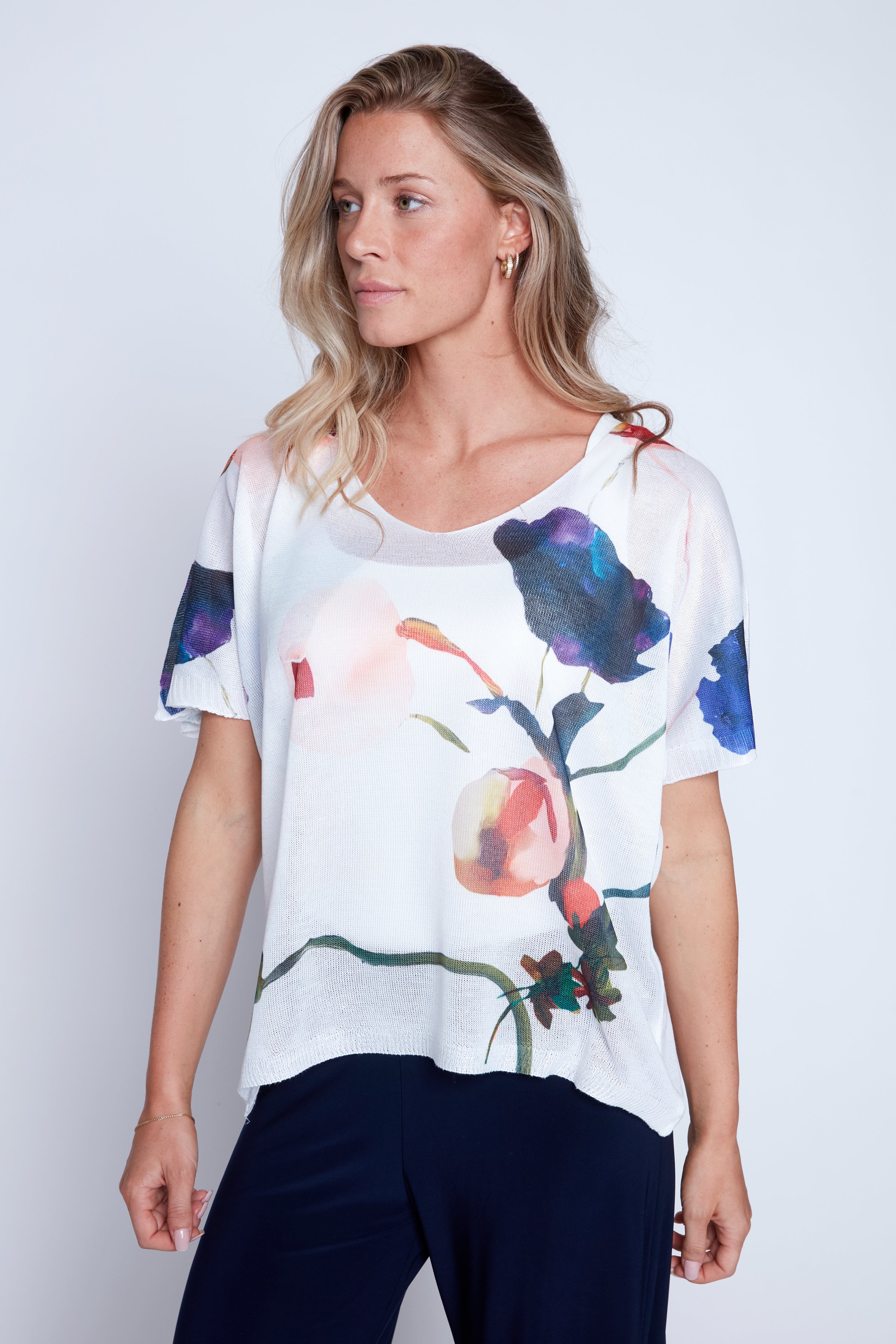 Floral print light weight sweater