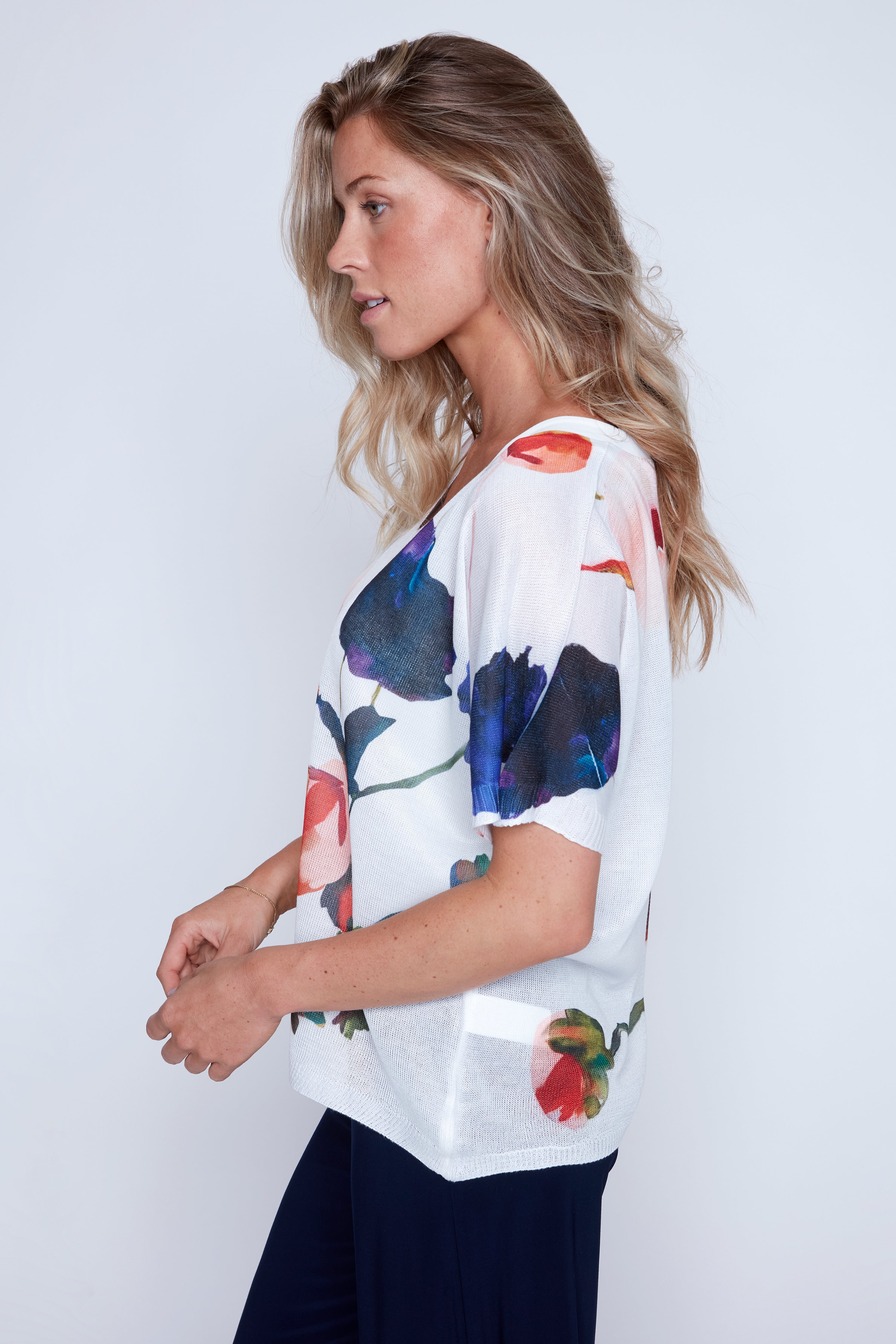 Floral print light weight sweater