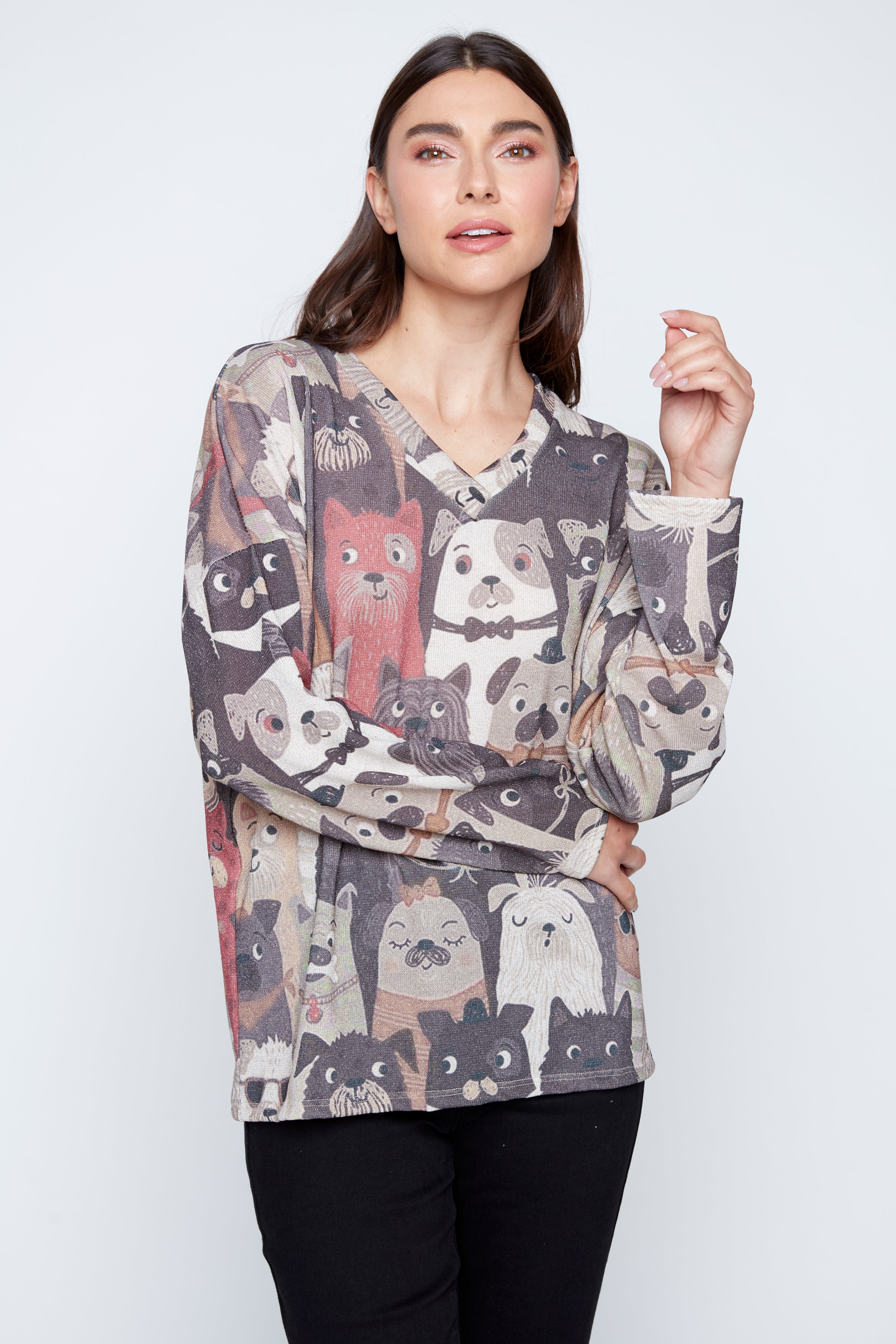 Dog print lurex top