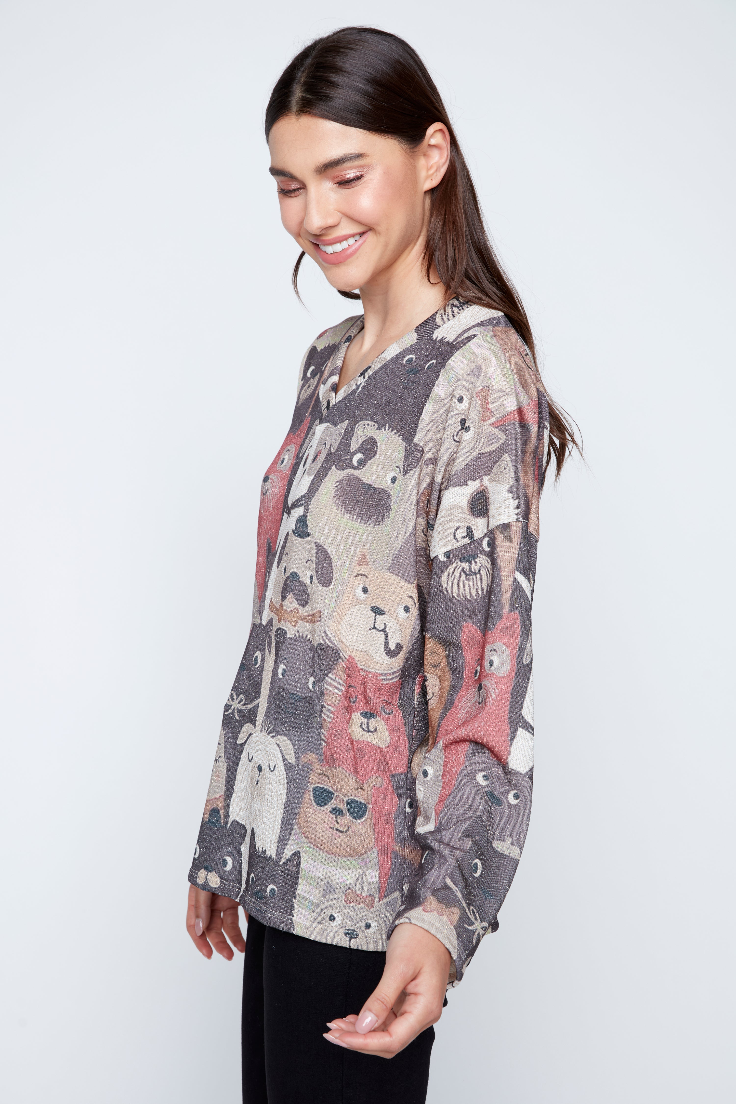 Dog print lurex top