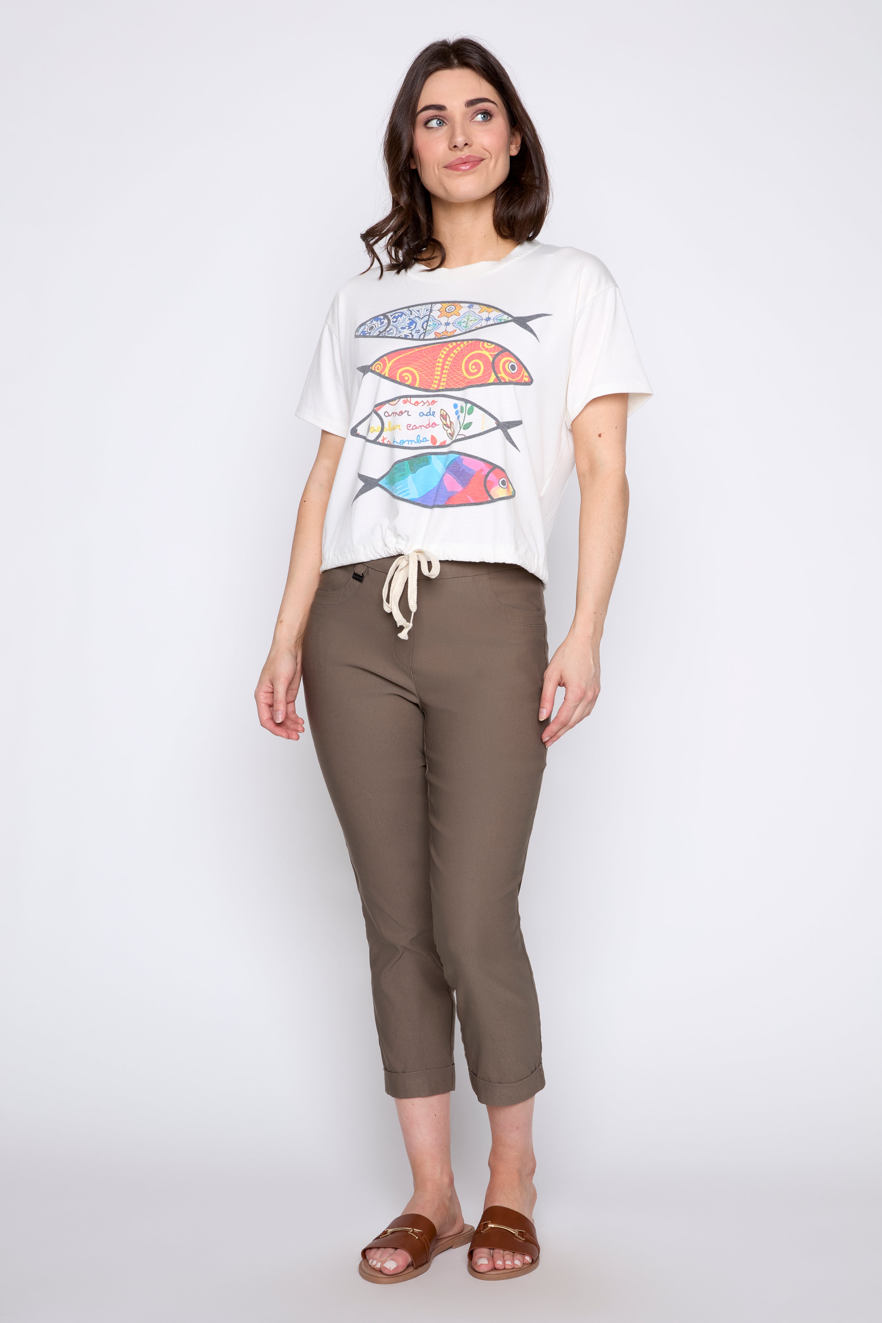 Le t-shirt à imprimé poissons avec cordon de serrage