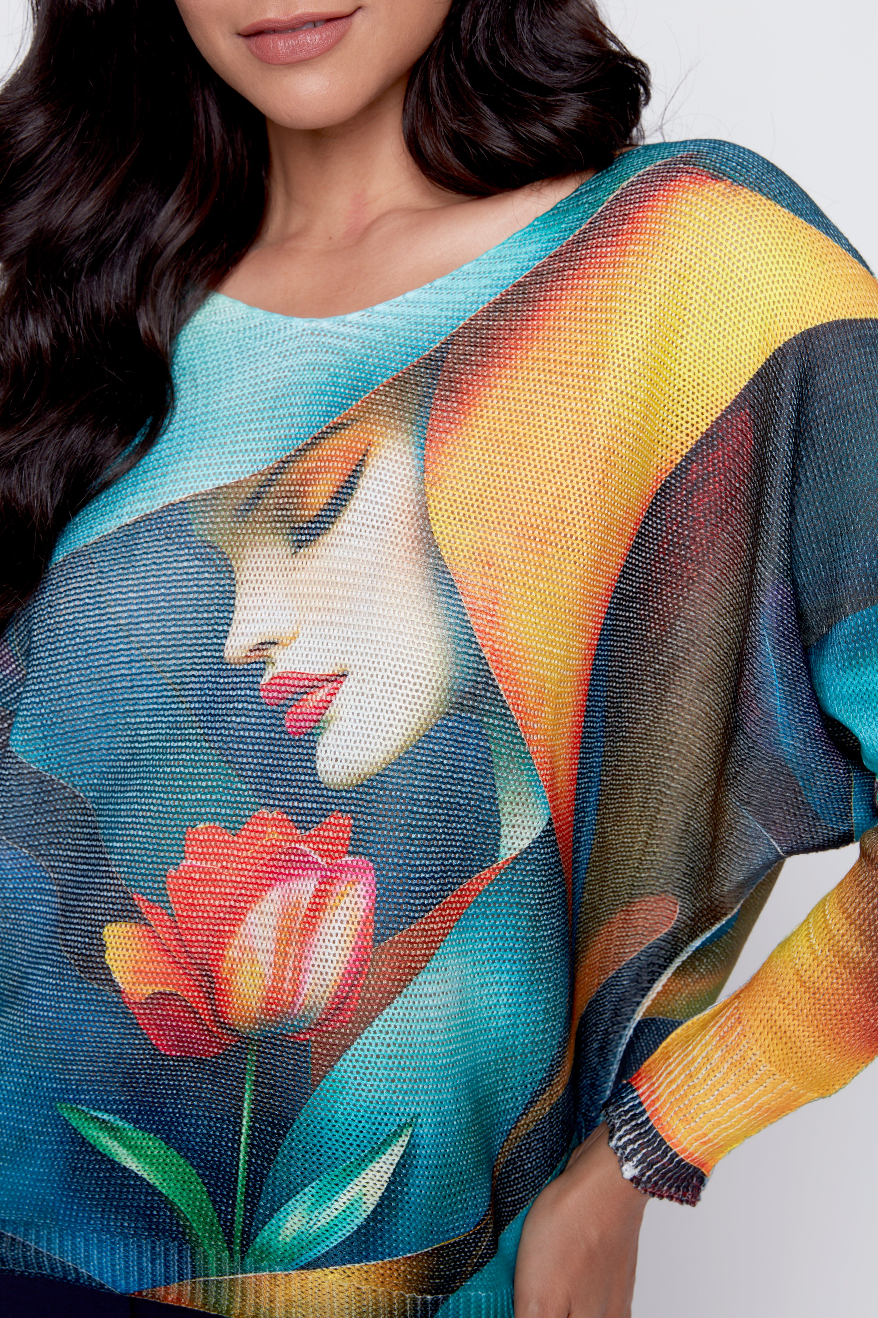 Pull imprimé femme avec fleurs