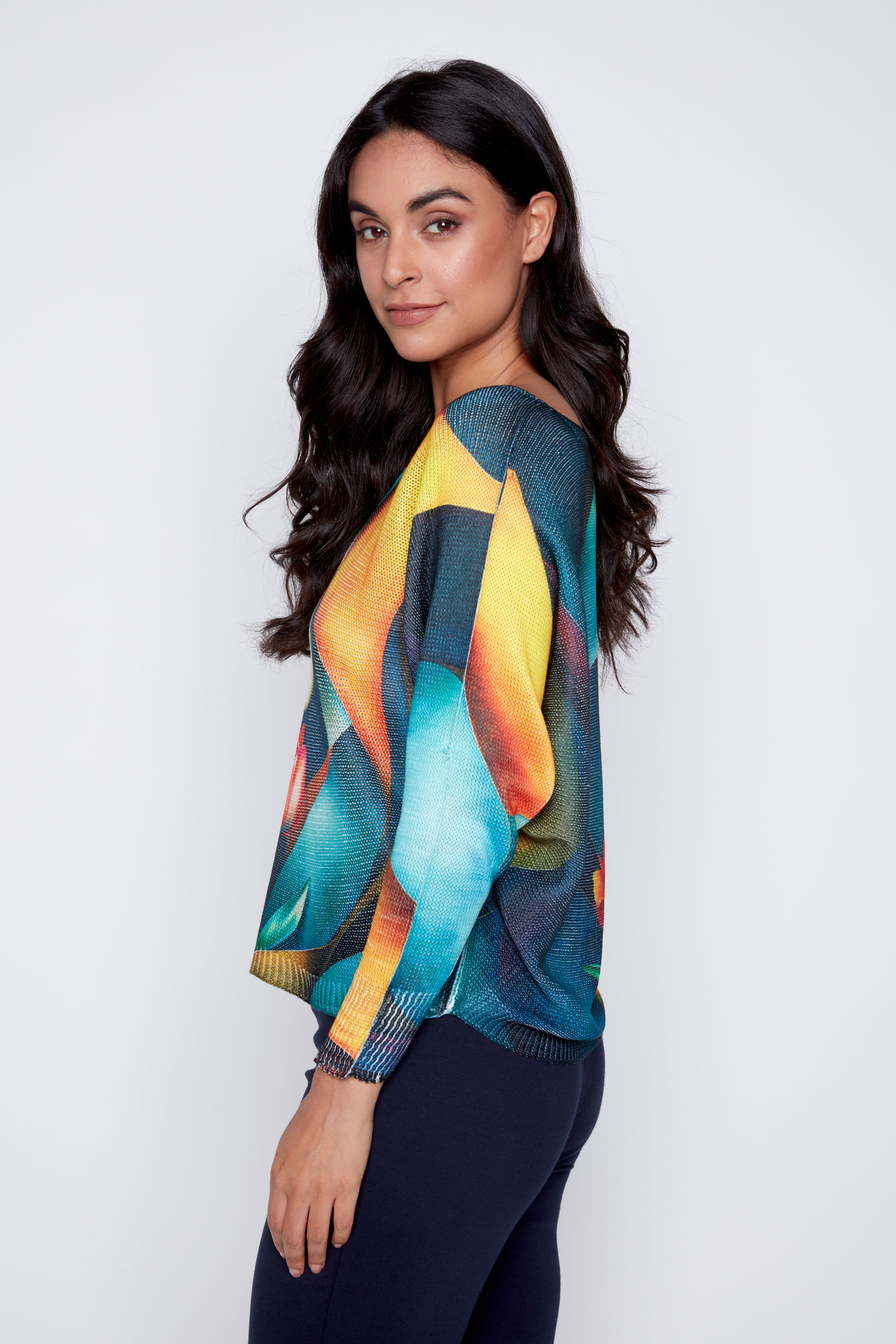 Pull imprimé femme avec fleurs