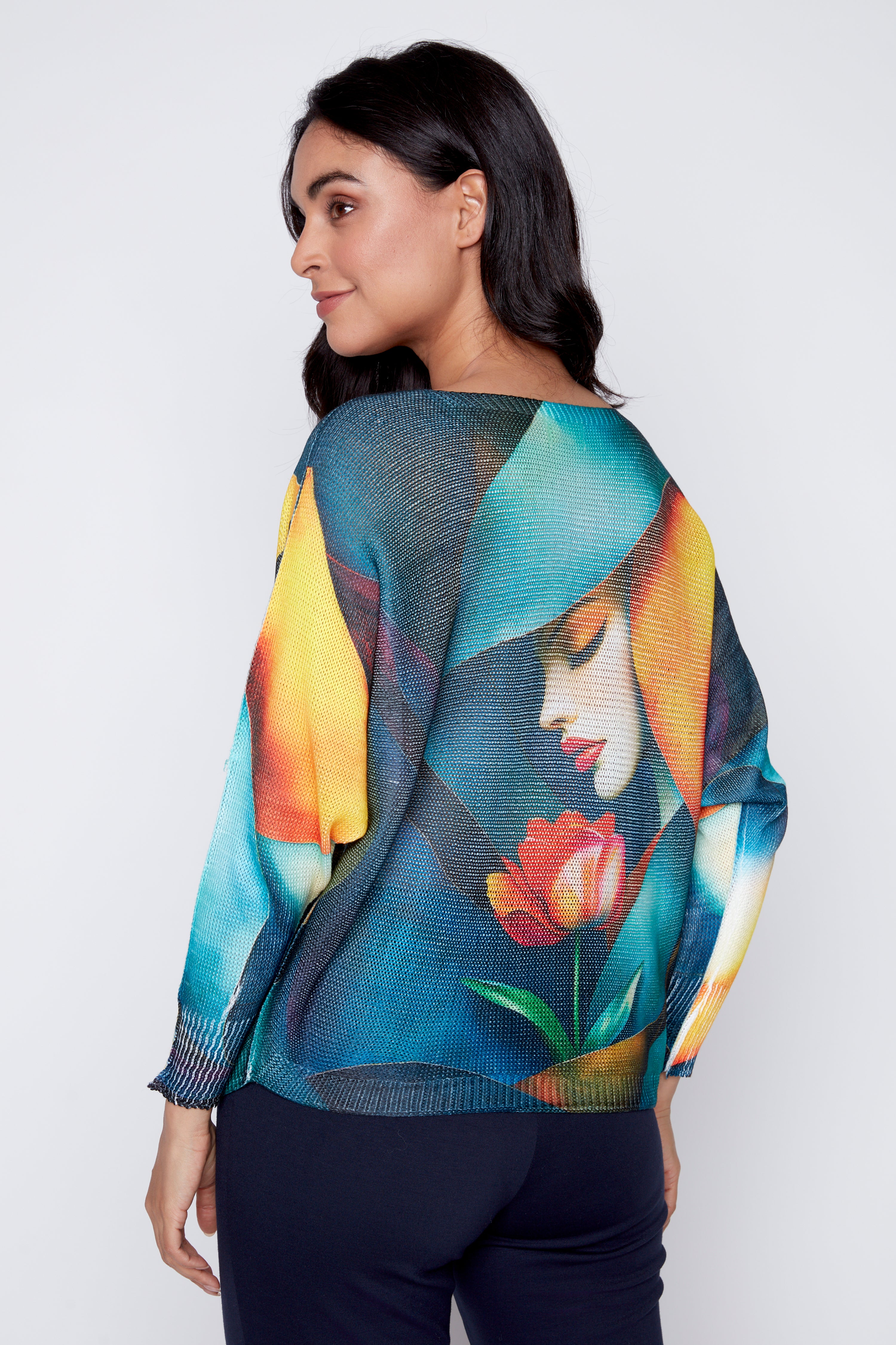 Pull imprimé femme avec fleurs