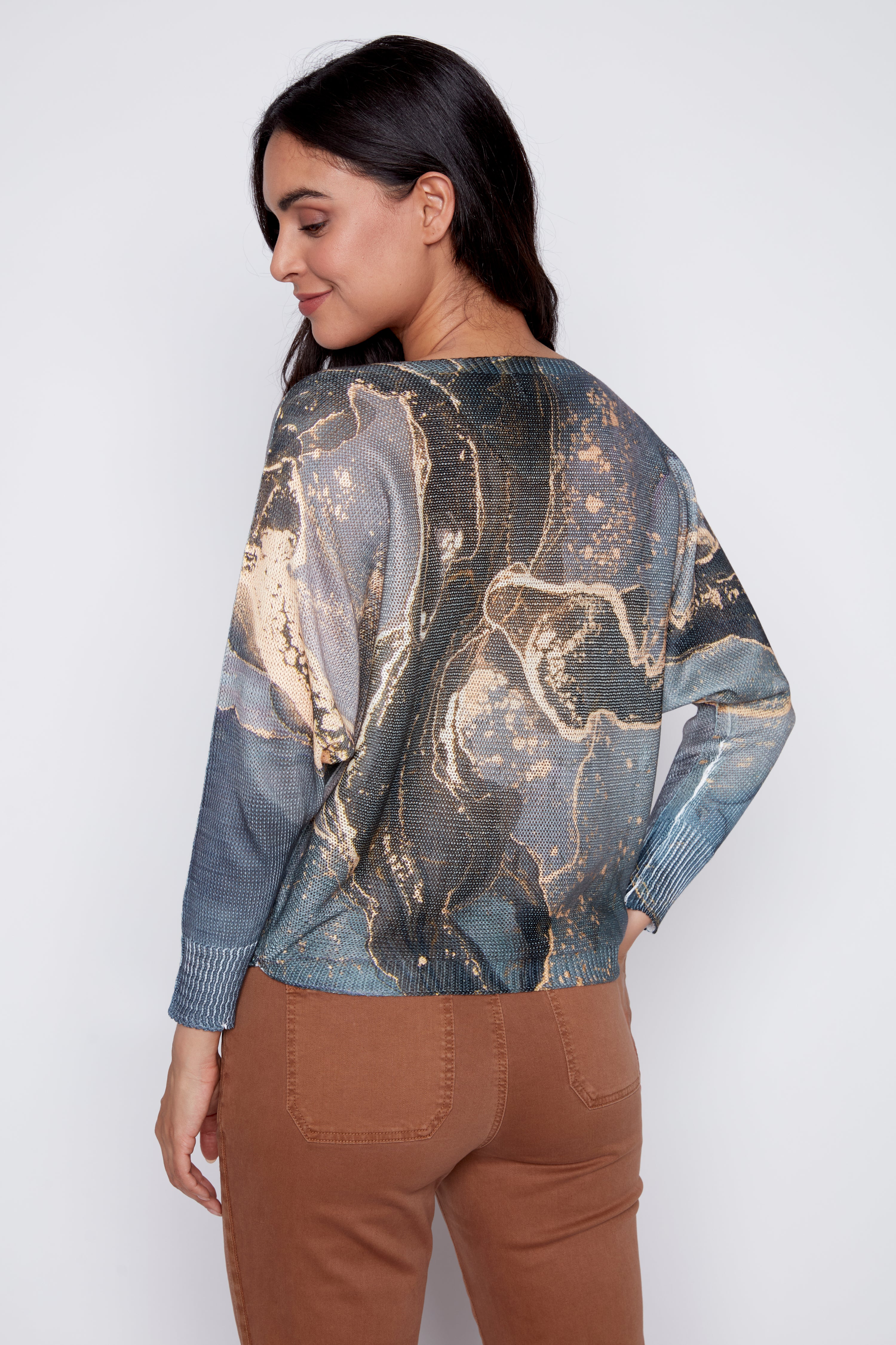 Abstract print sweater with foil detail