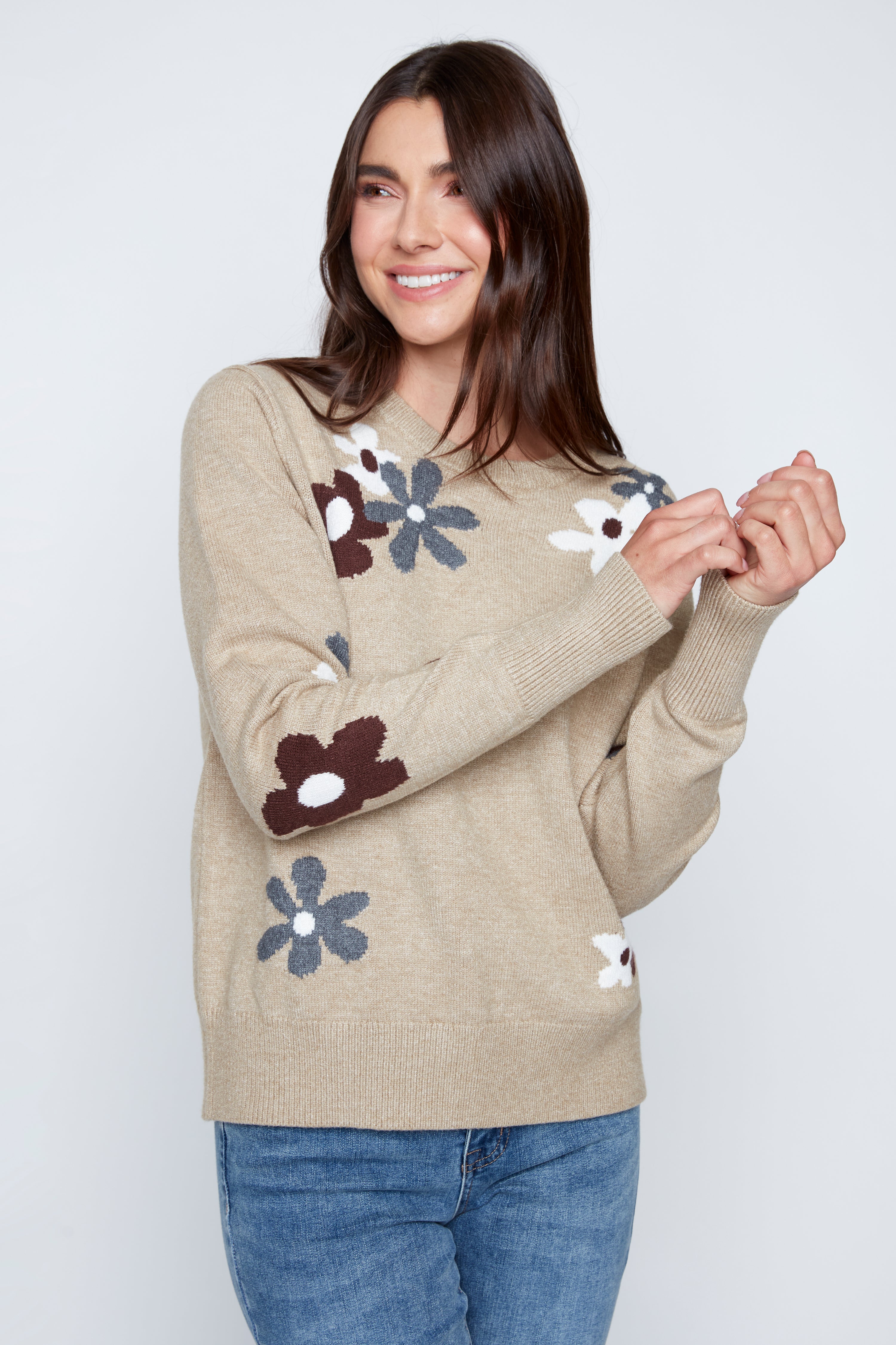 Scattered flowers design sweater