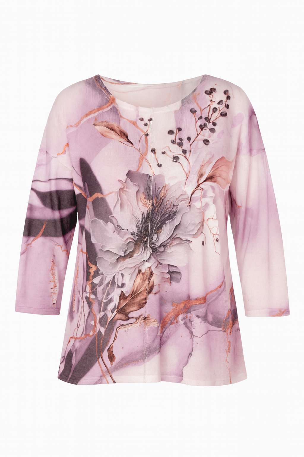 Marbled floral print knit top