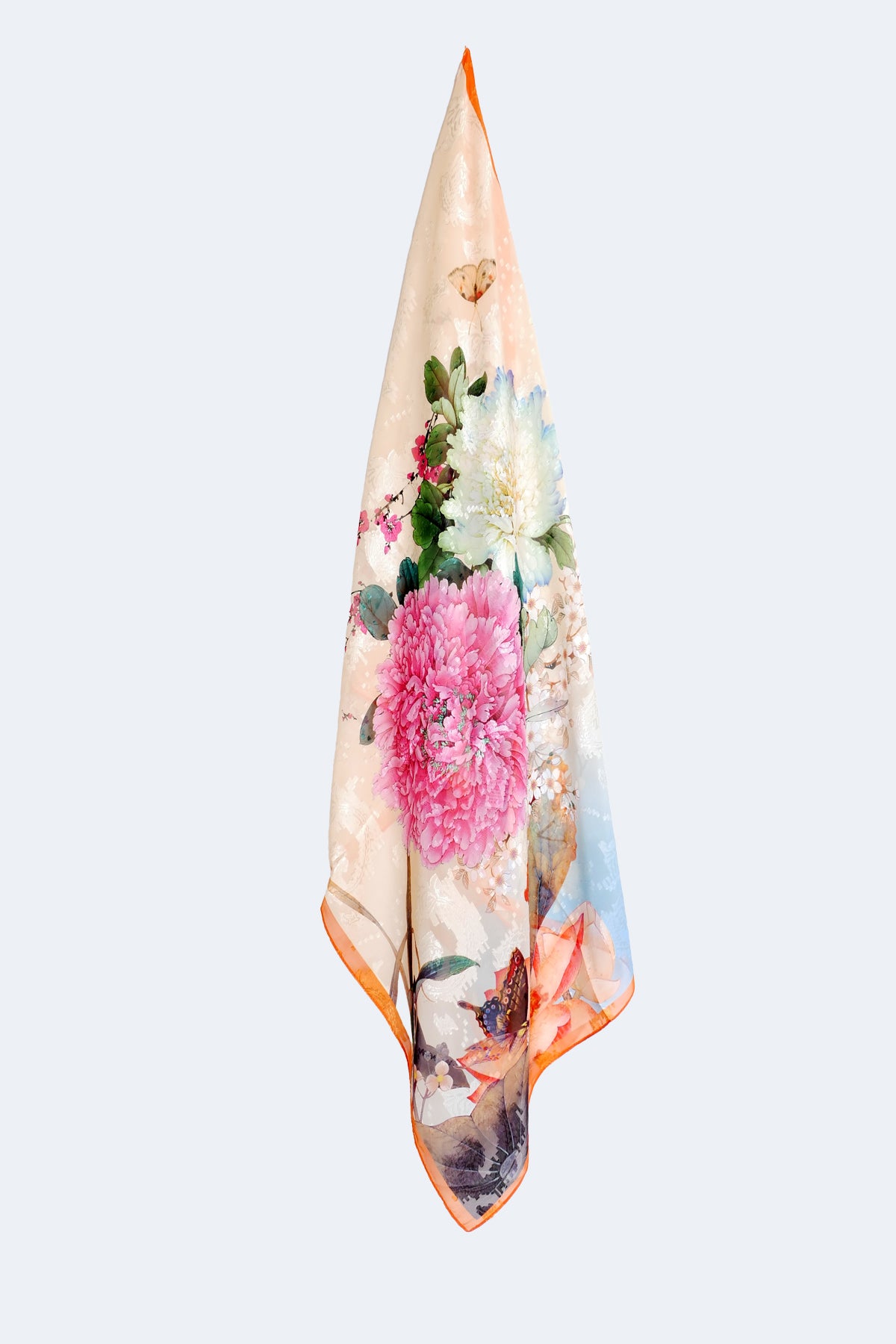 L'écharpe à motif abstrait de fleurs et papillons en jacquard
