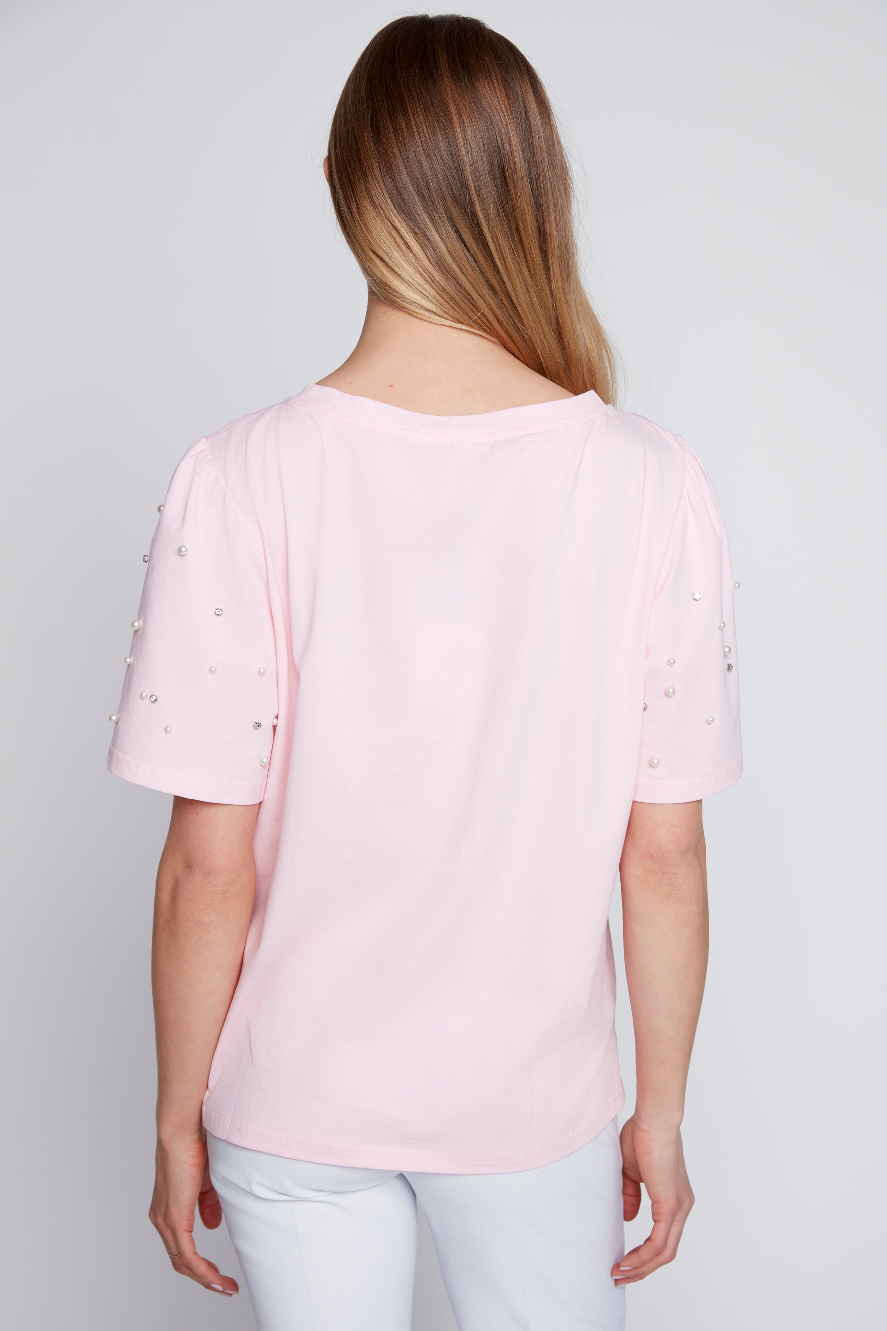 Le t-shirt en coton uni avec détail de perles
