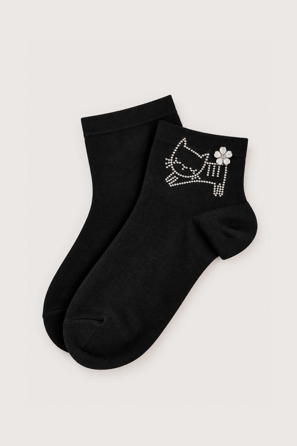Rhinestone Cat And Flower Crew Socks