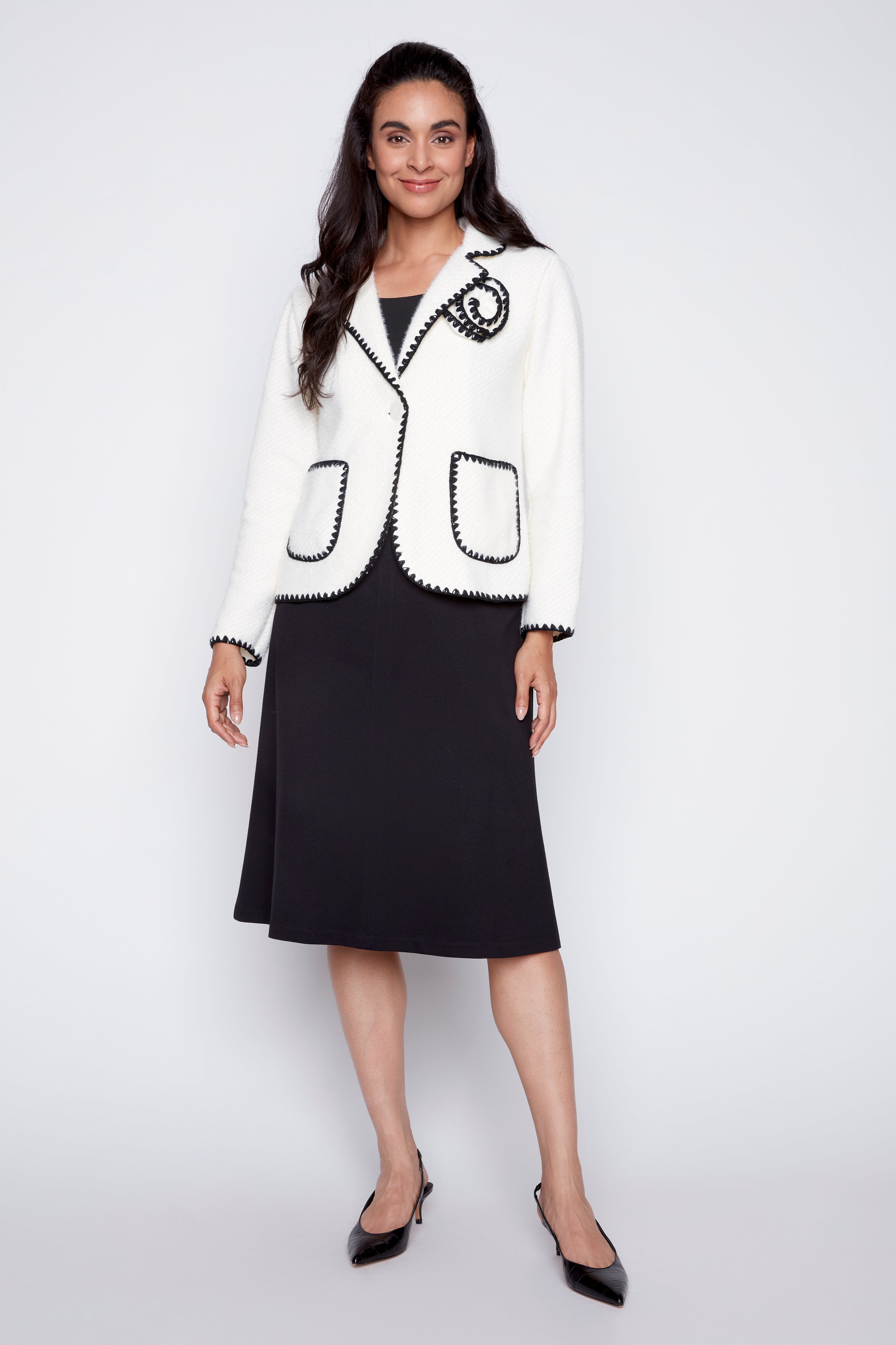 Contrast trim eyelash blazer