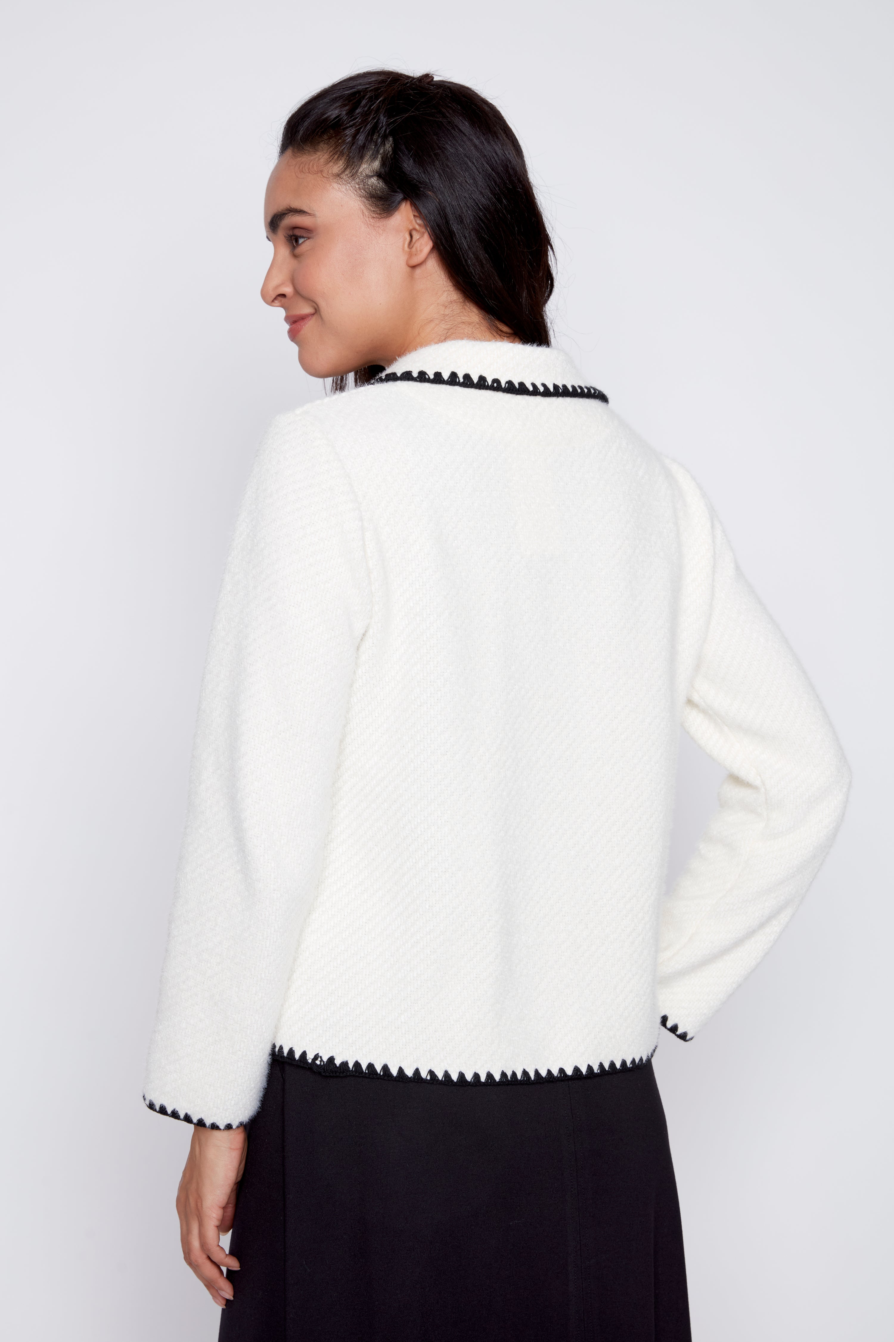 Contrast trim eyelash blazer