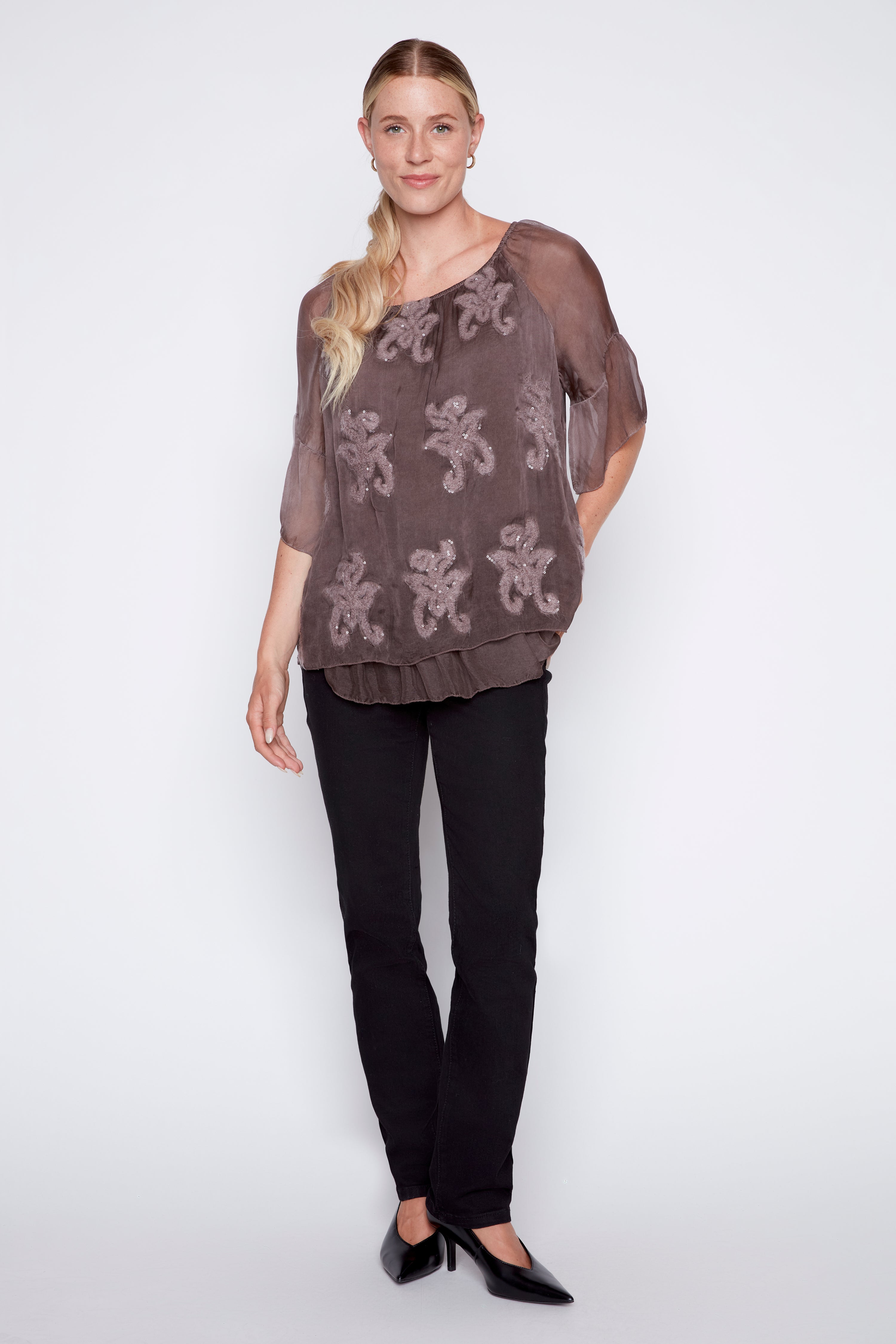 Leaf embroidery tunic
