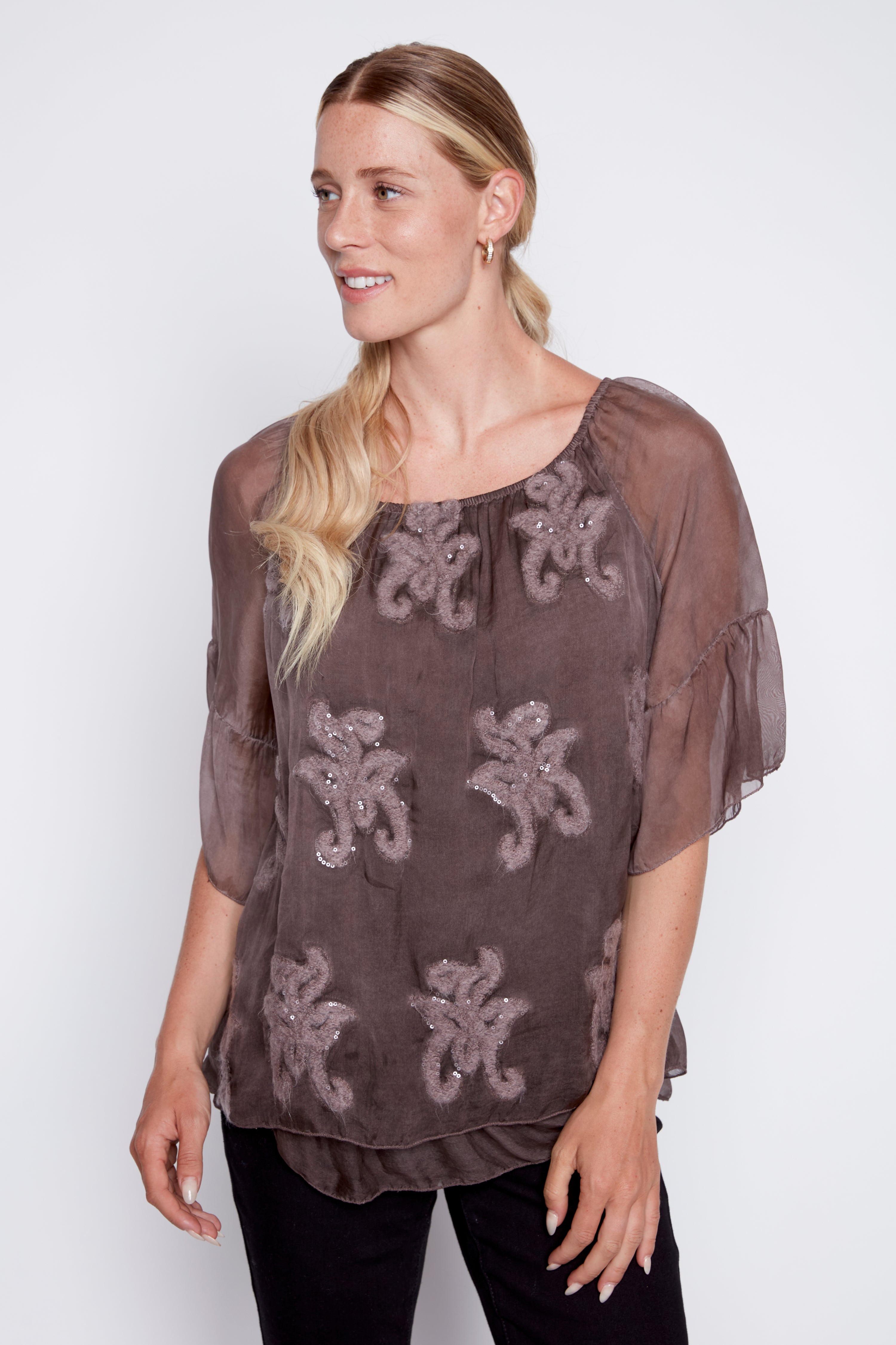 Leaf embroidery tunic