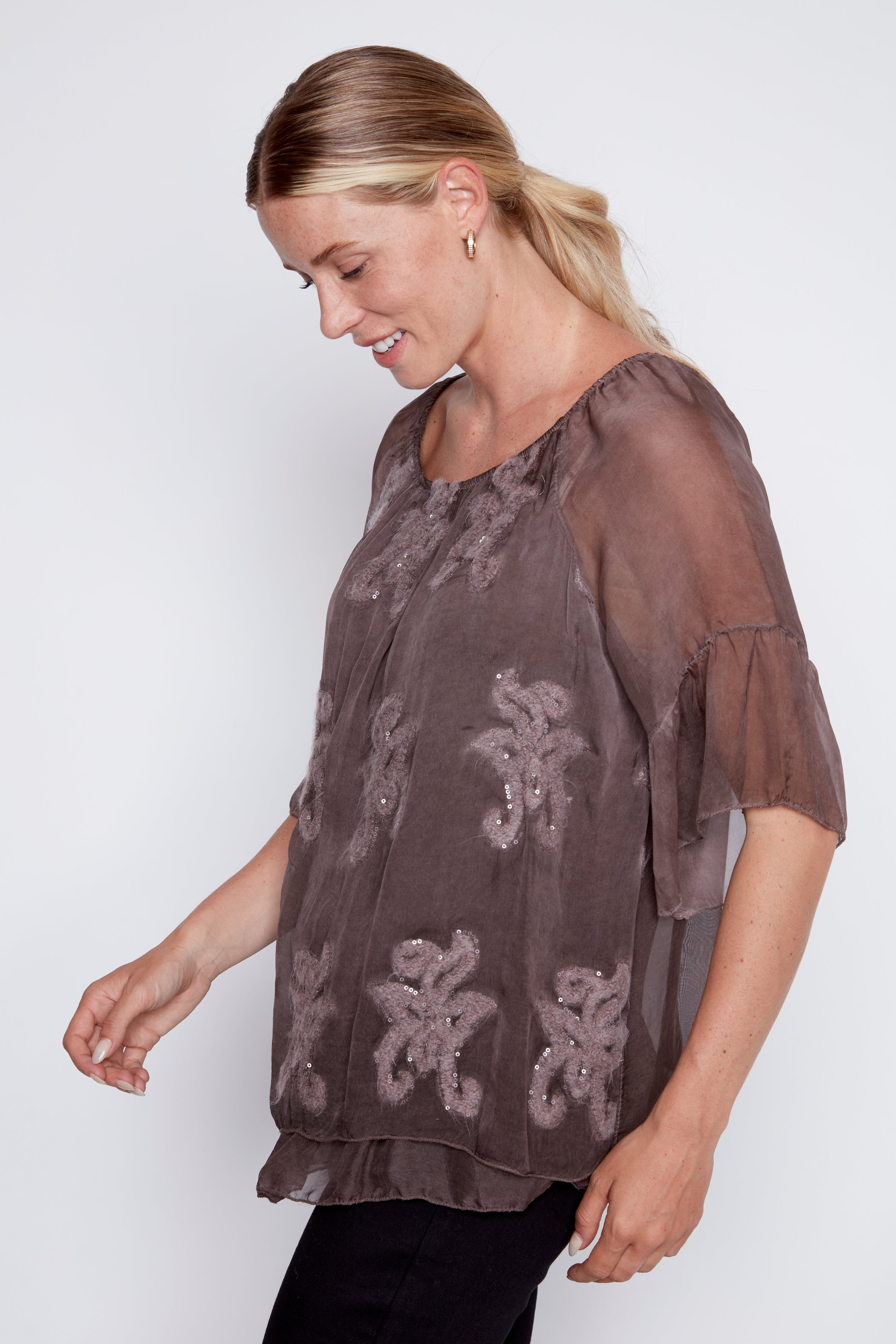 Leaf embroidery tunic