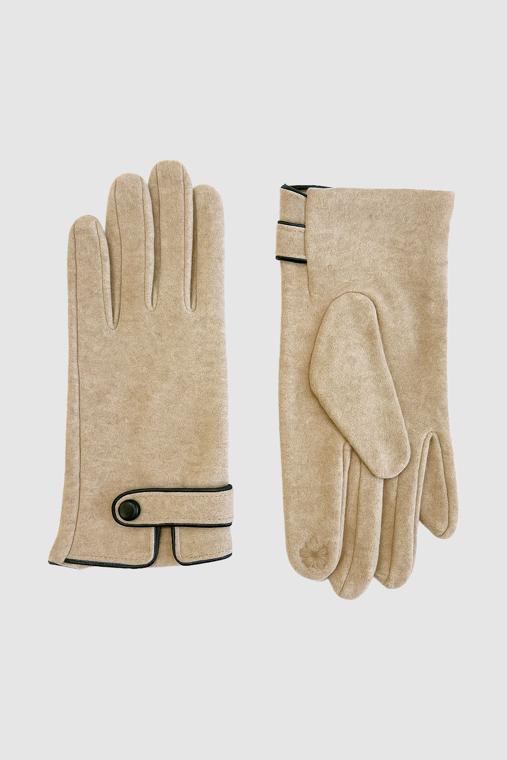 Knit gloves with pleather and snap detail