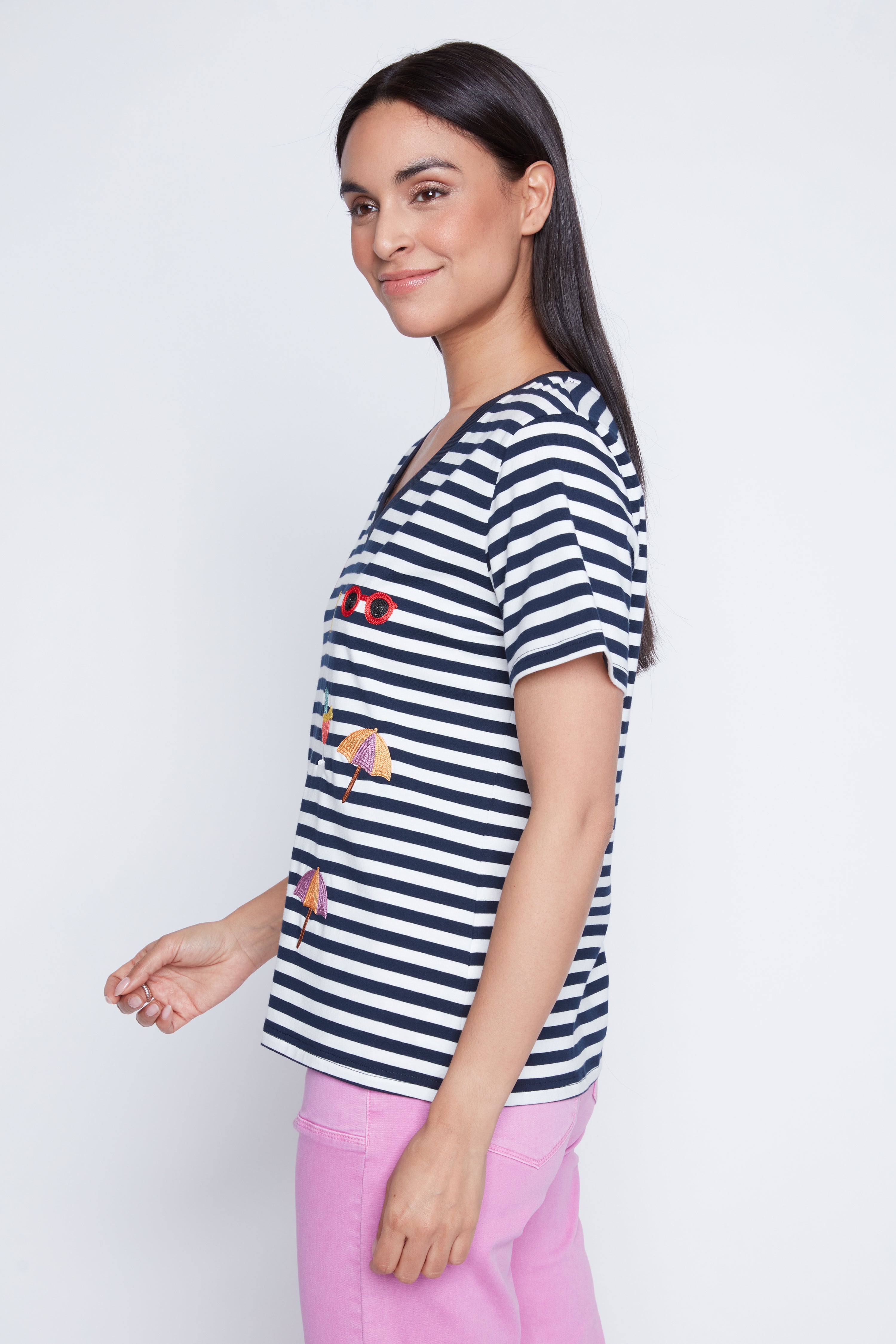 Stripe with embroidery t-shirt