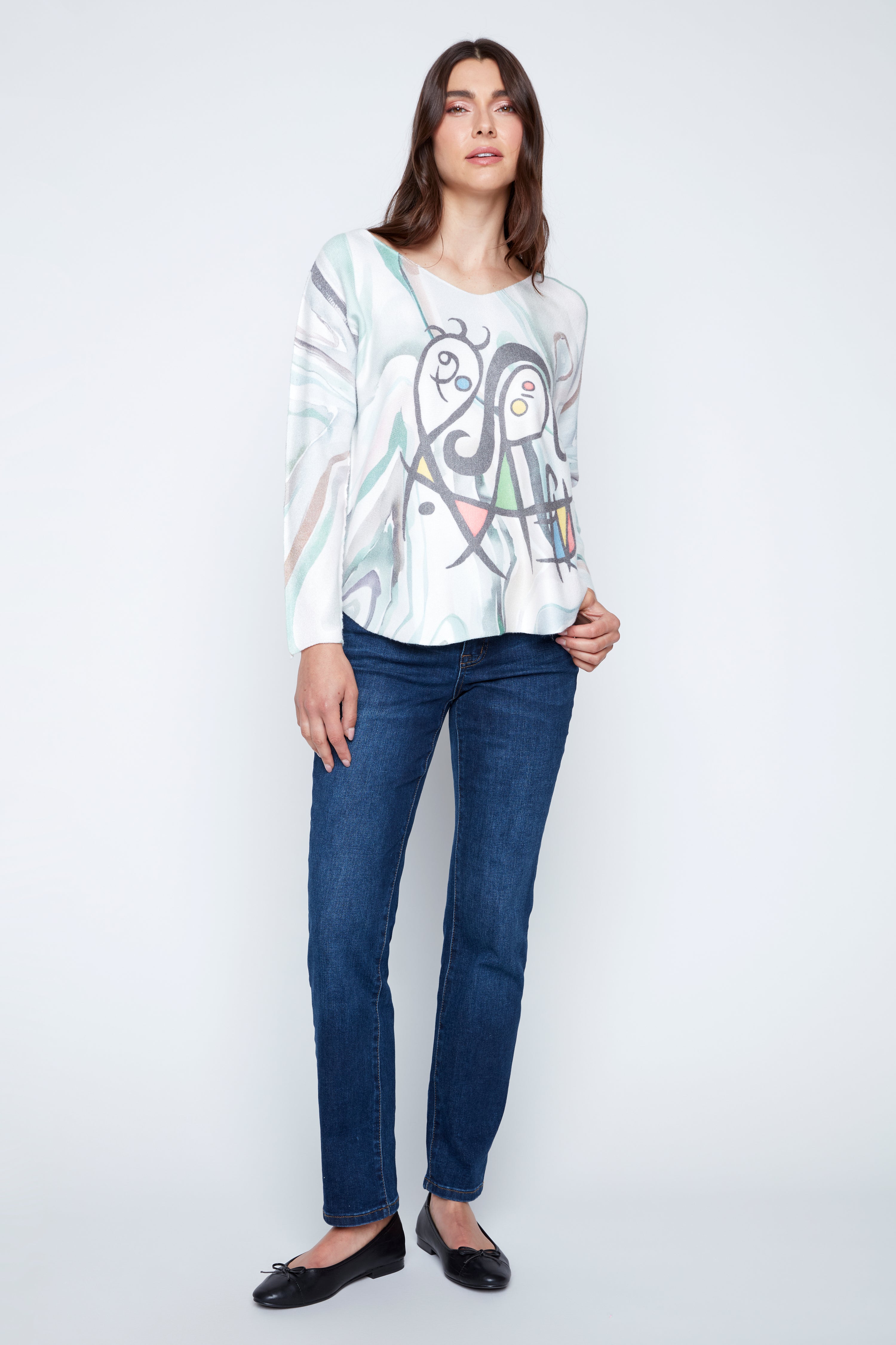 Dolman sleeve picasso print top