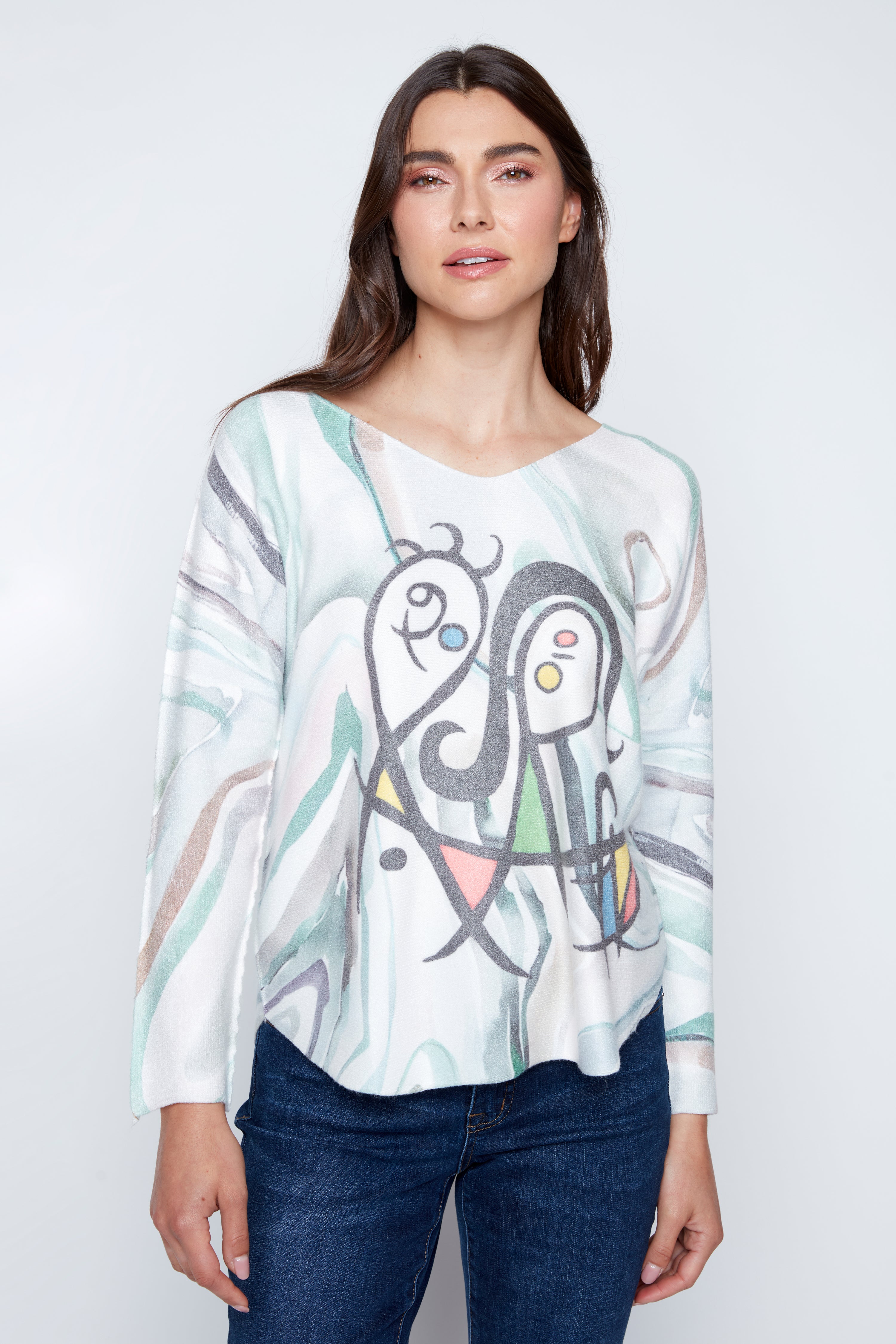 Dolman sleeve picasso print top