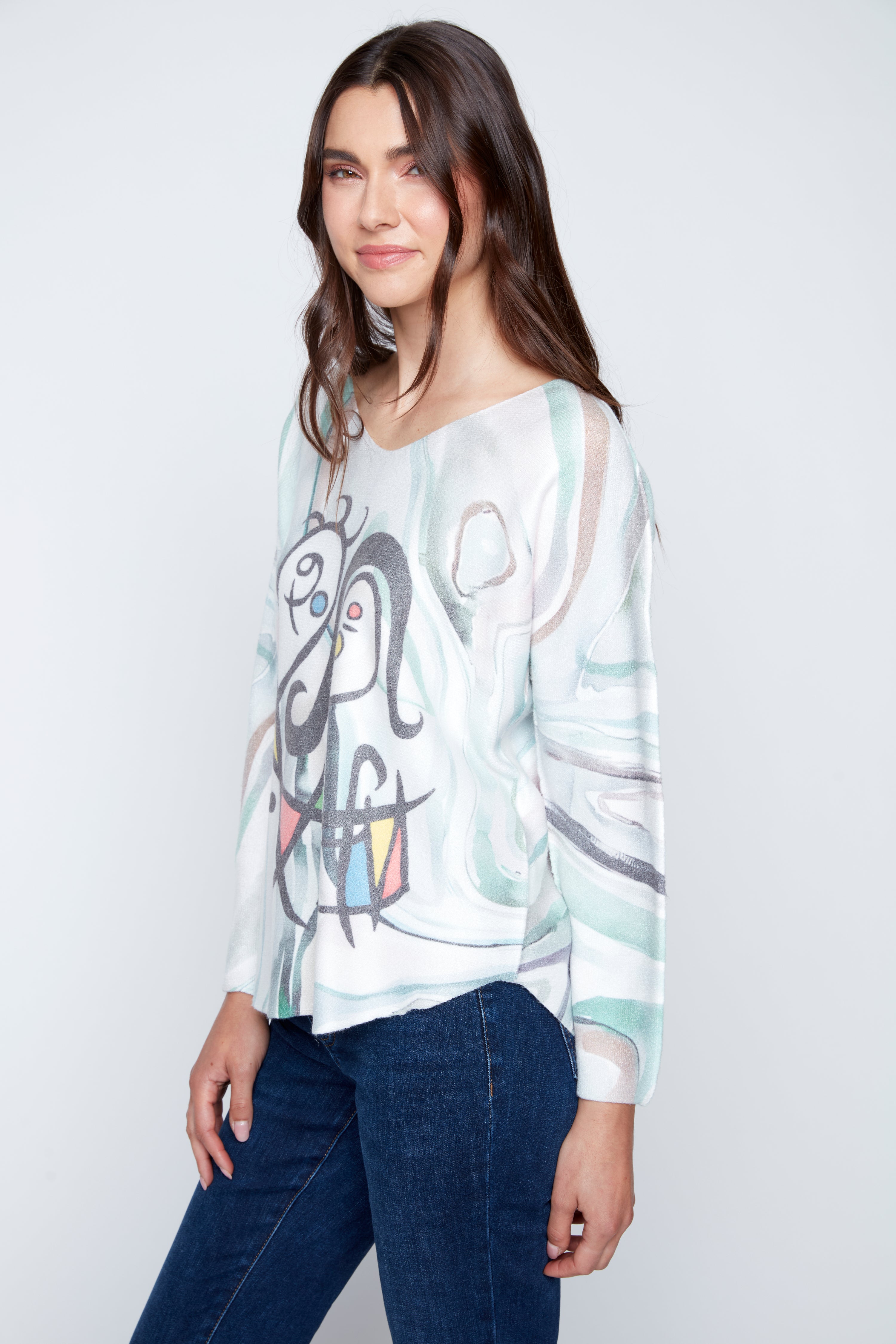 Dolman sleeve picasso print top