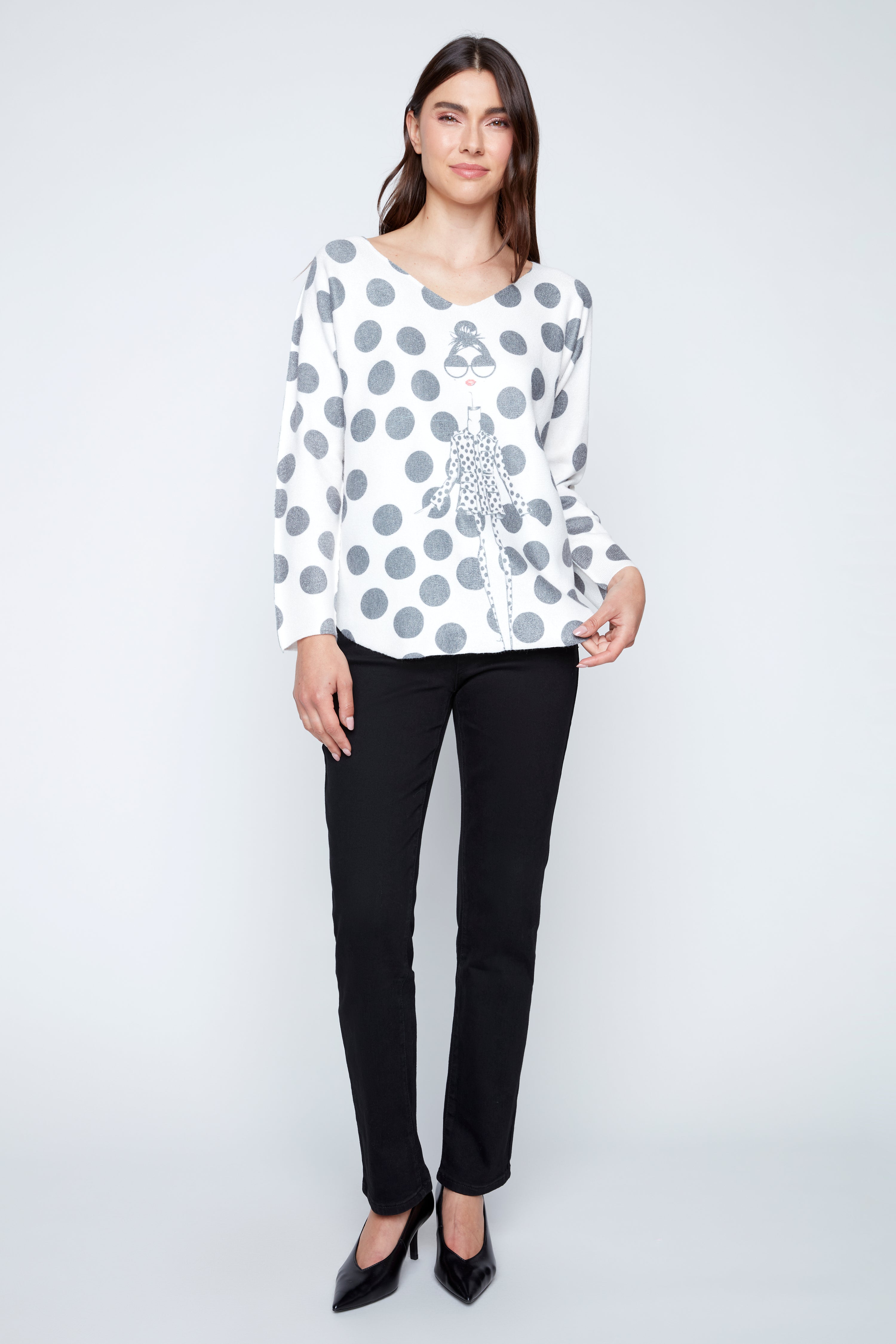 Dolman sleeve dots print top