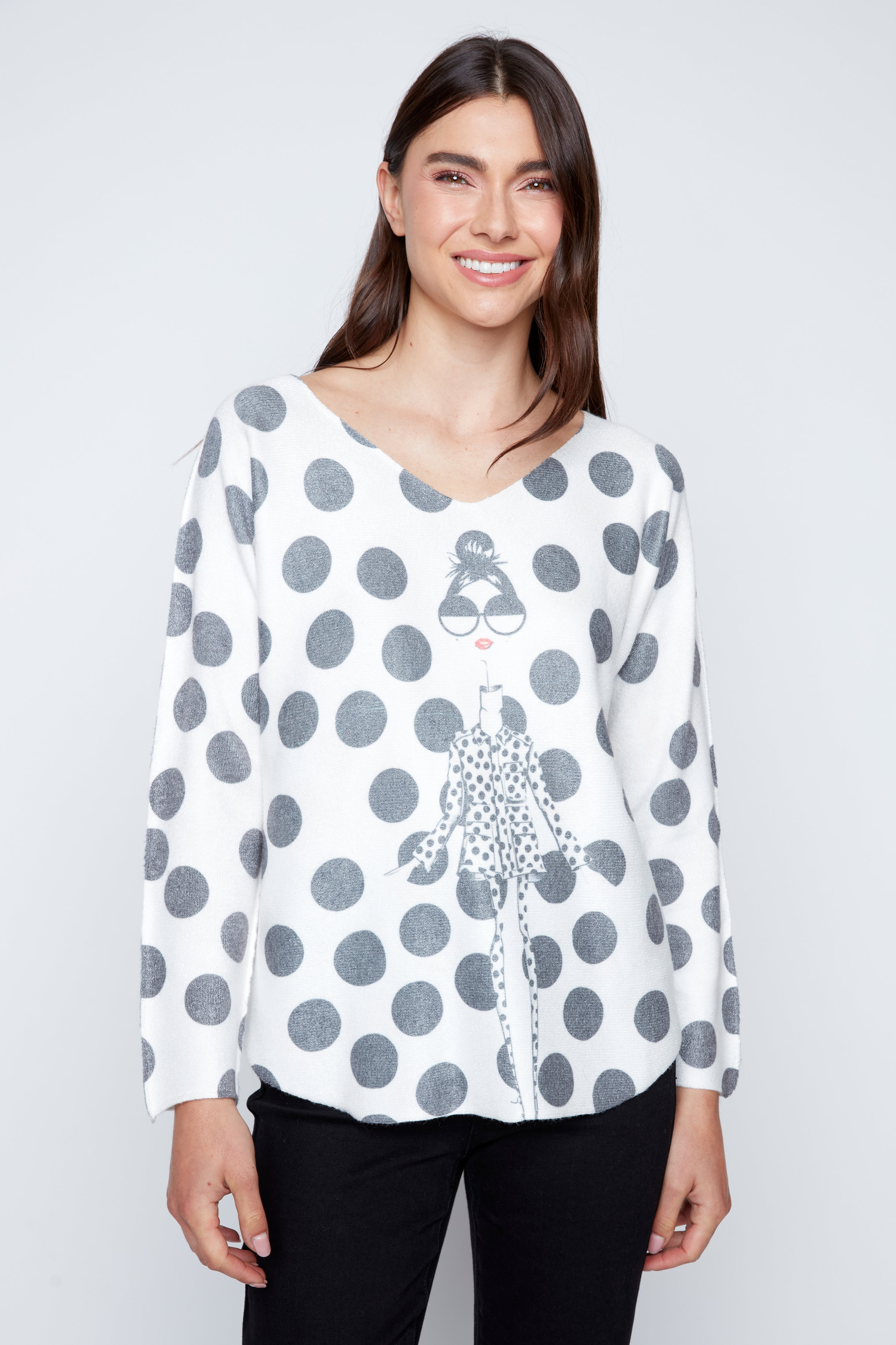 Dolman sleeve dots print top