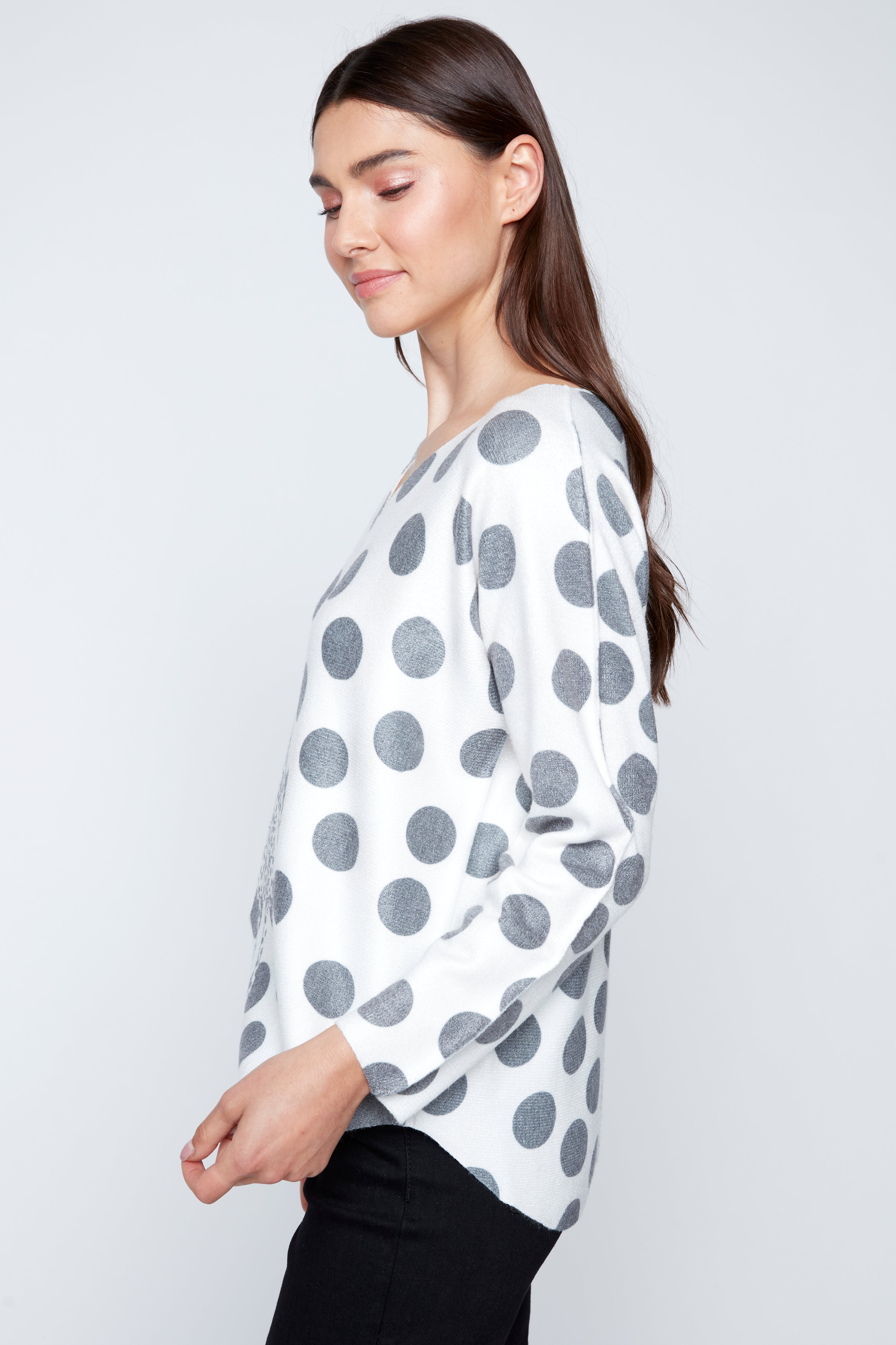 Dolman sleeve dots print top