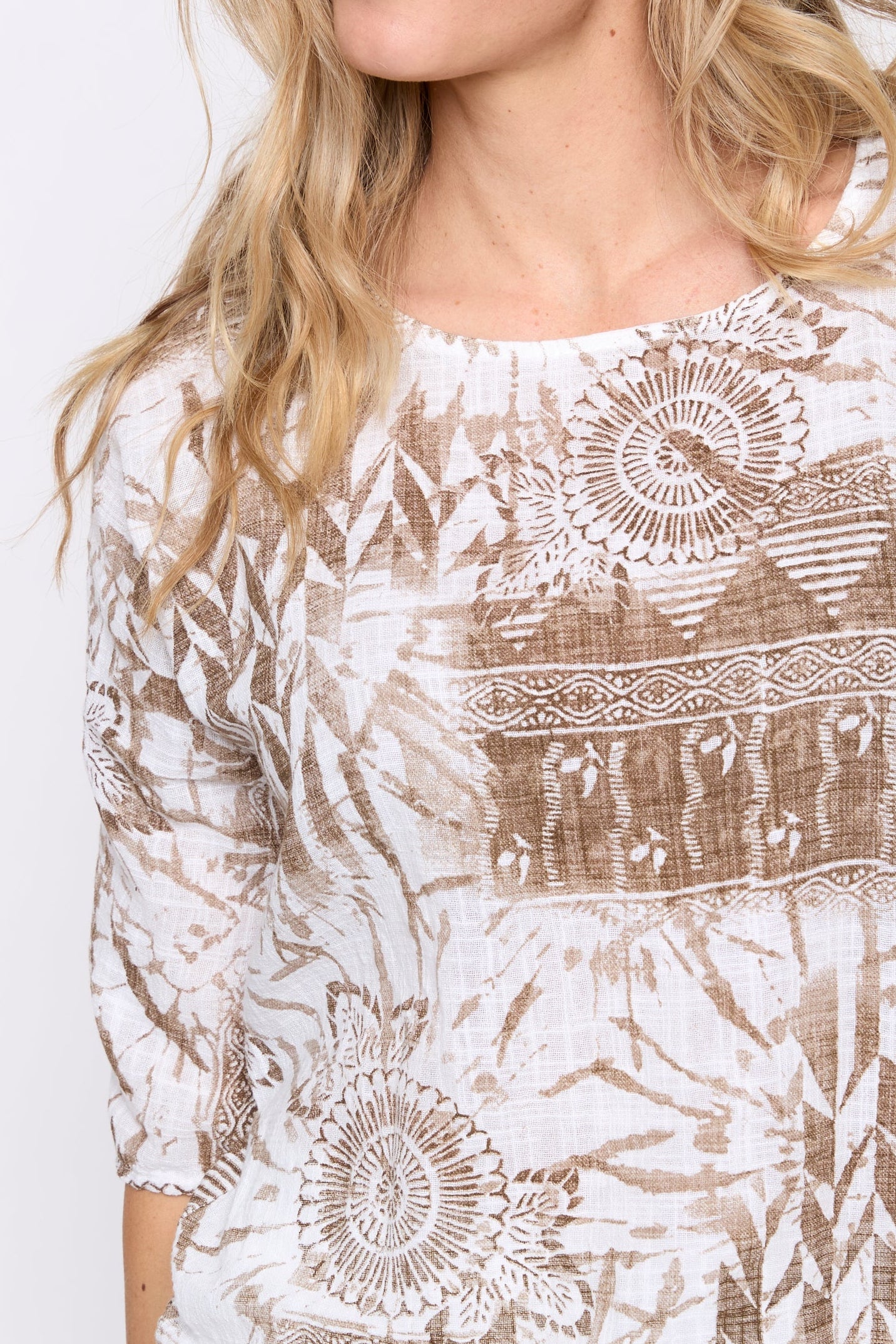 Abstract print cotton gauze top