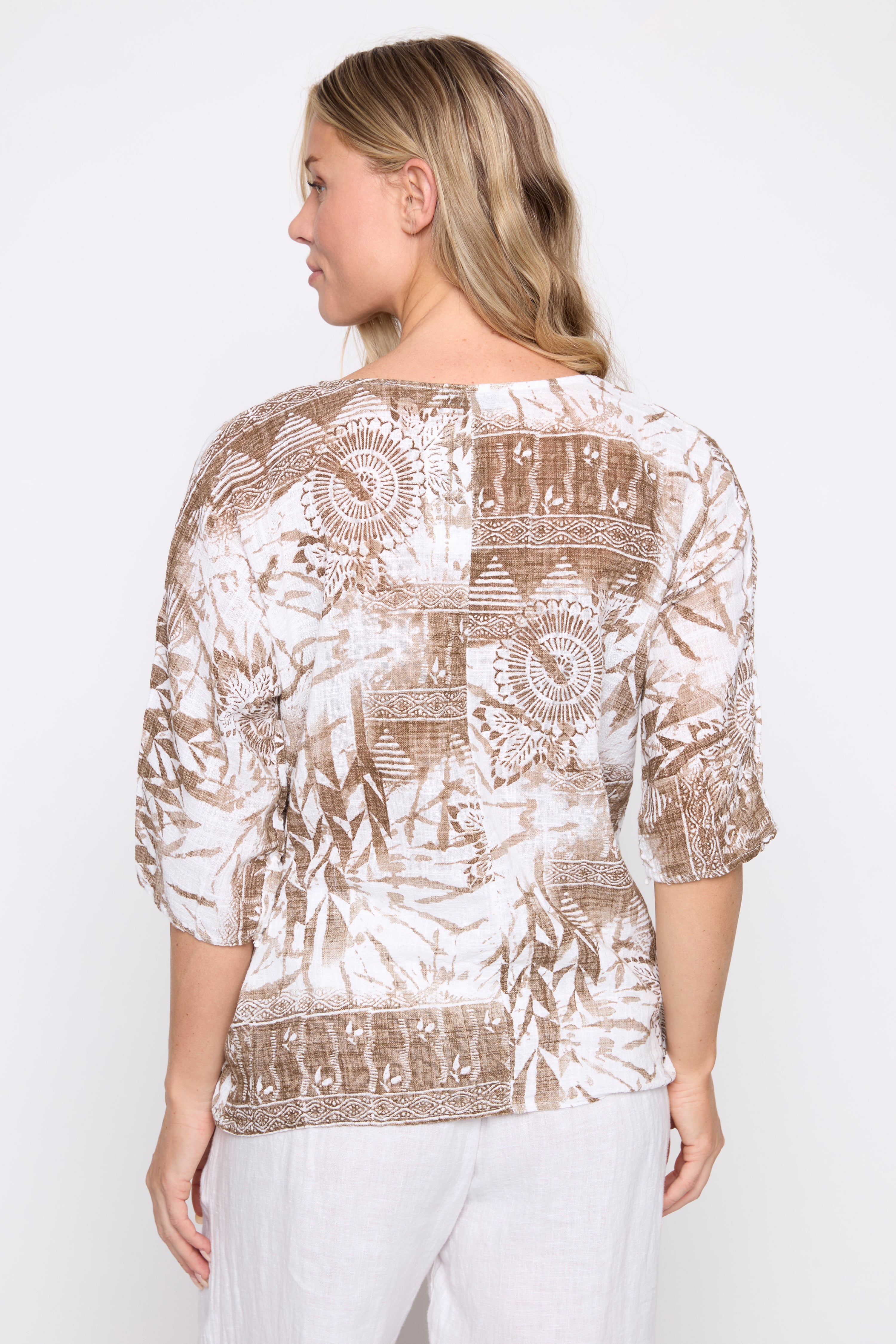 Abstract print cotton gauze top