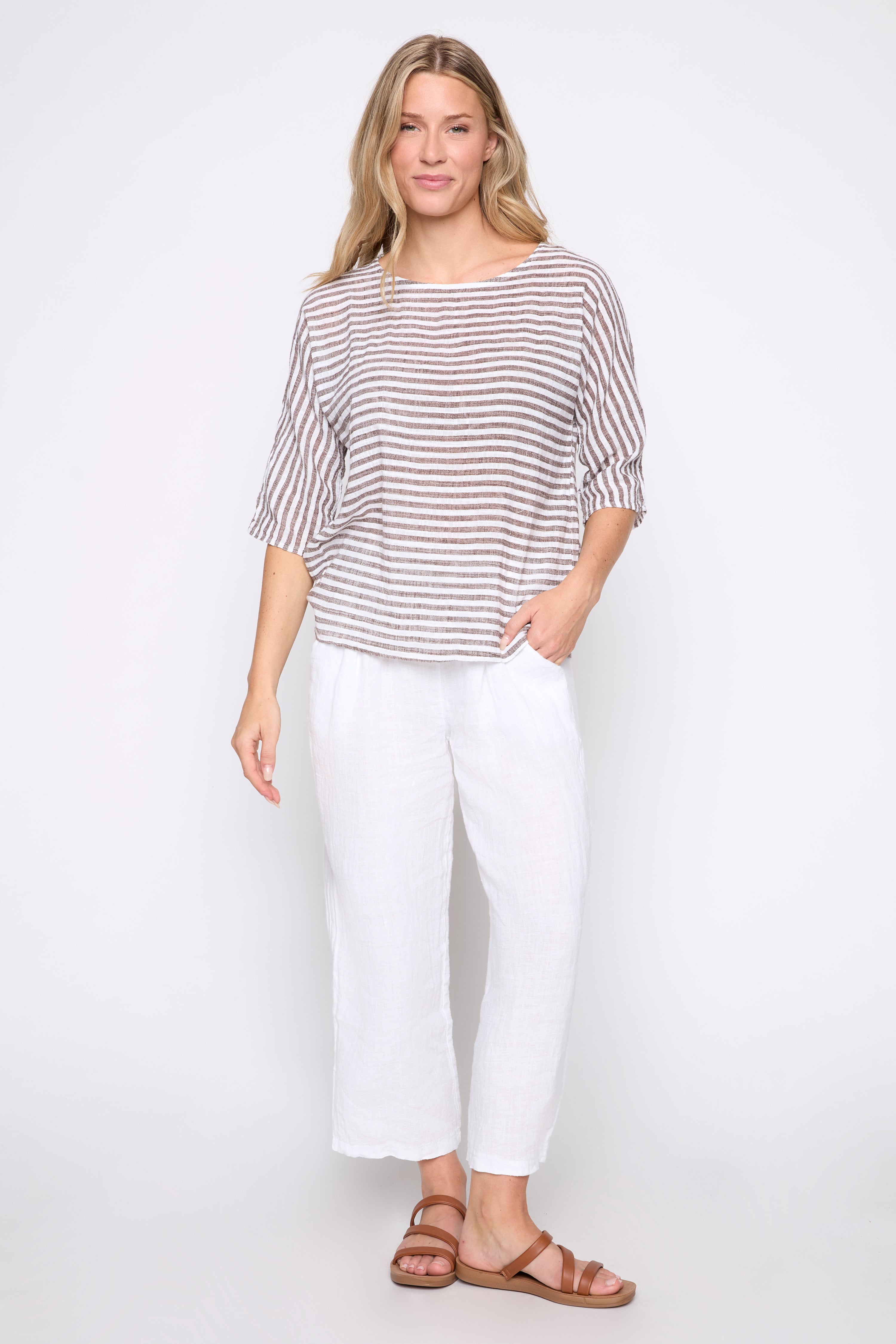 Stripe print cotton gauze top
