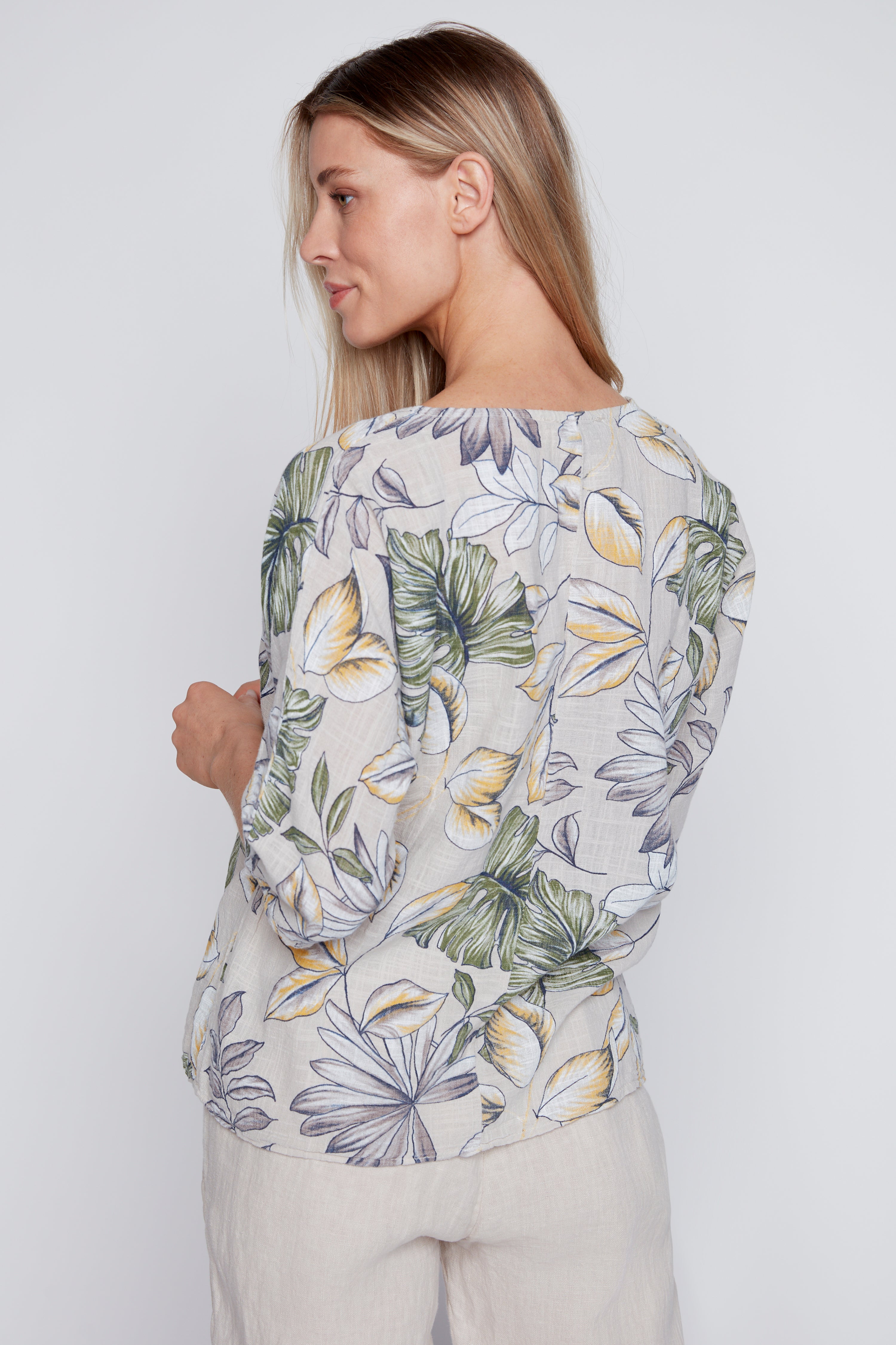 Tropical print cotton gauze top