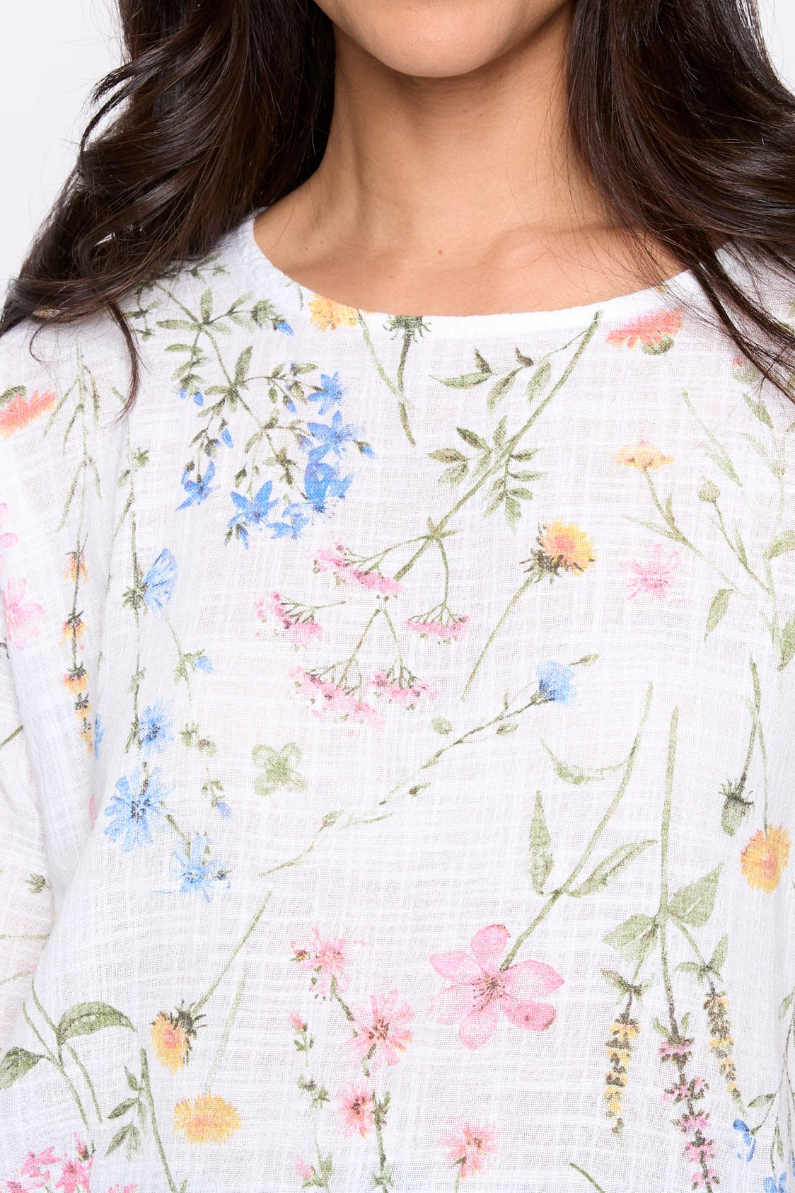 Floral leaf print cotton gauze top