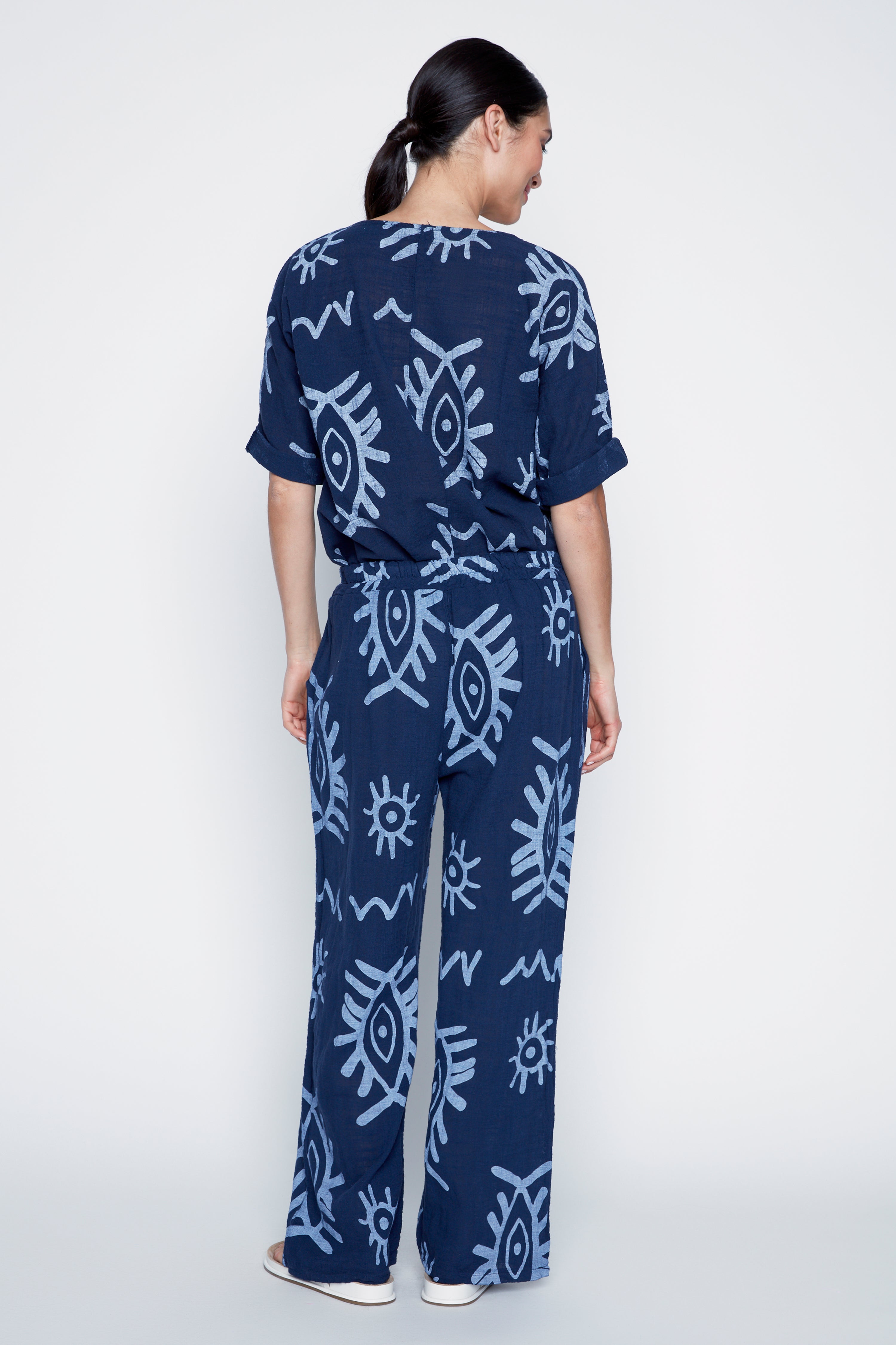 Pull on printed cotton pant