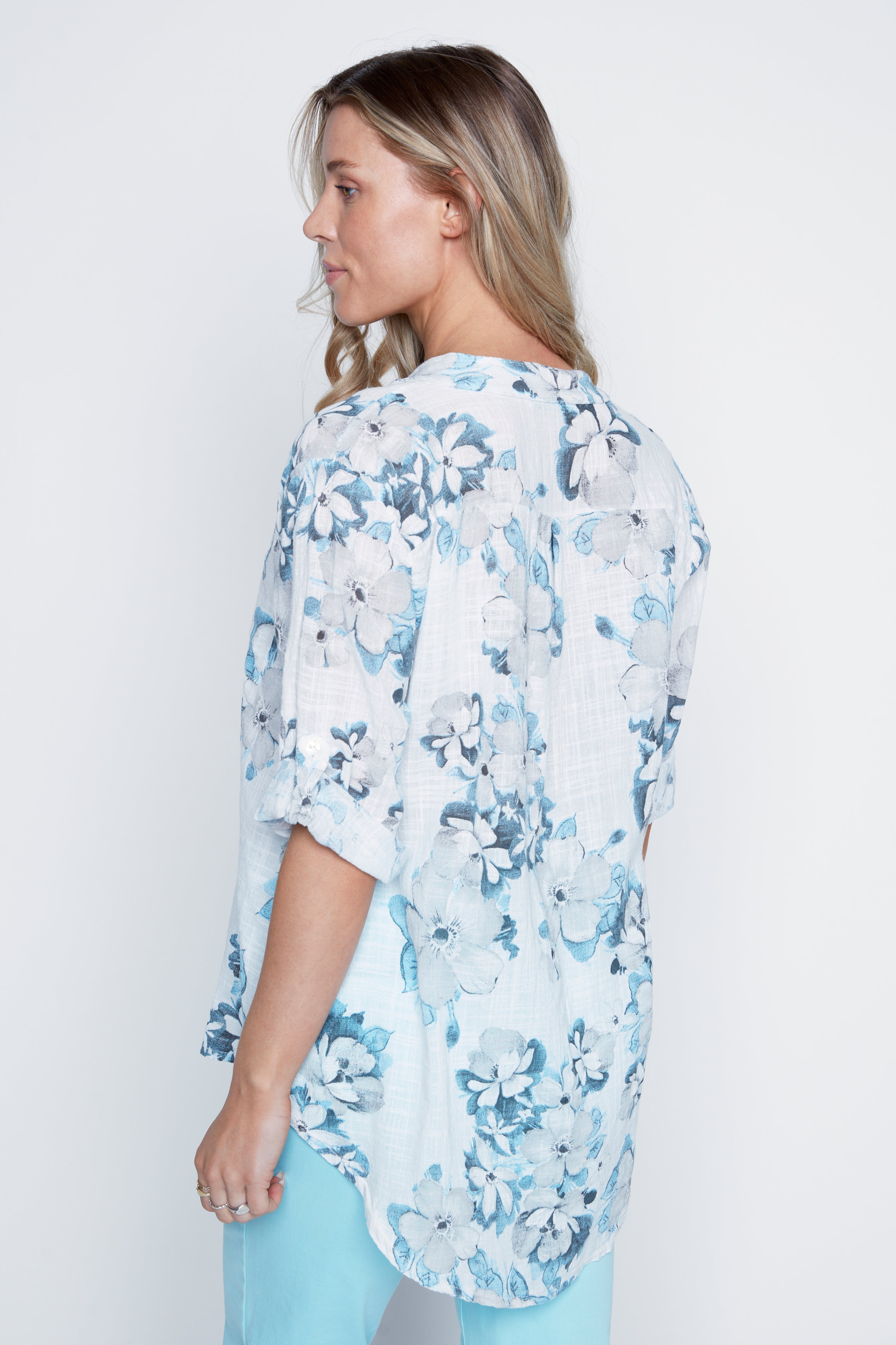 Floral print cotton gauze blouse