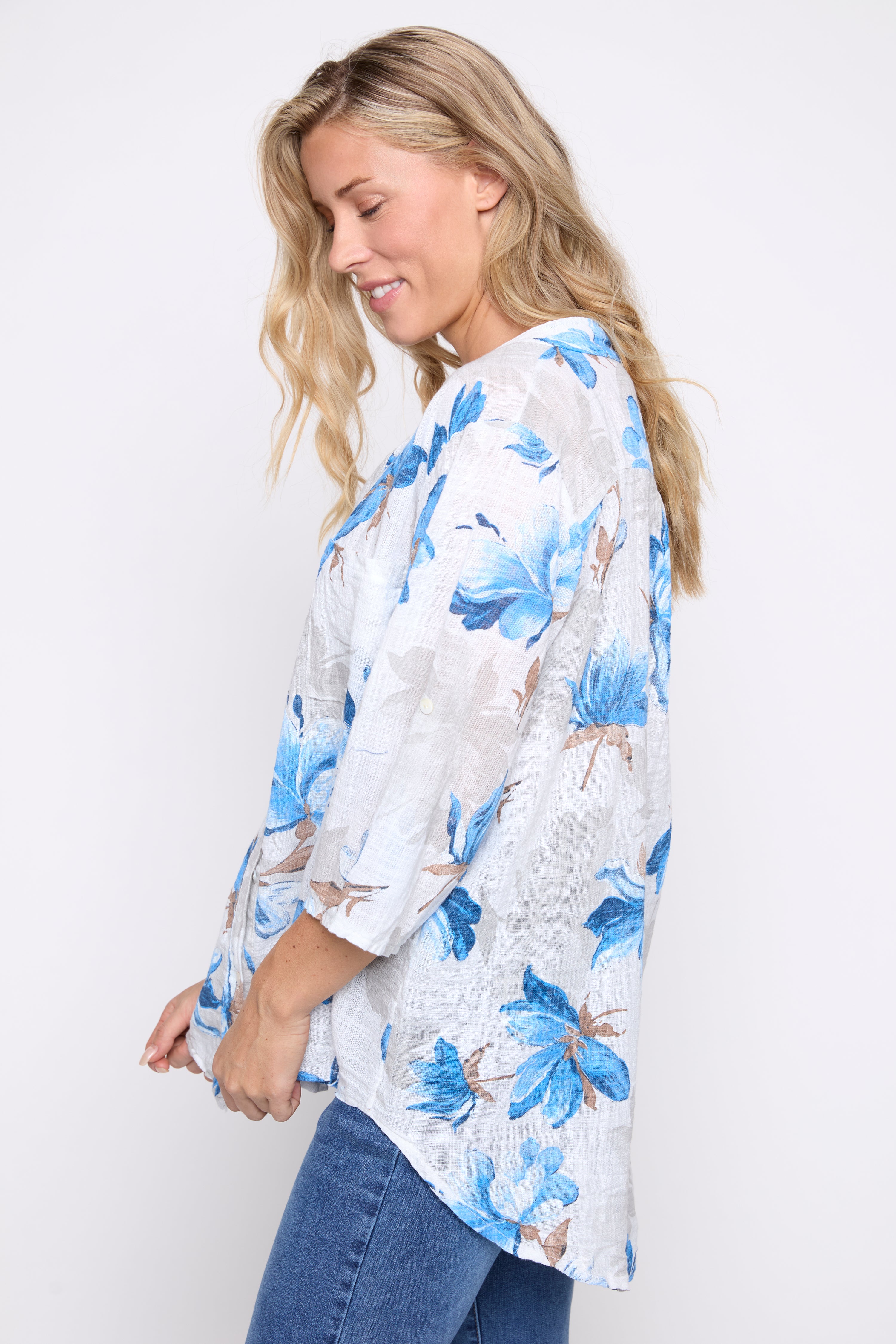 Floral print cotton gauze blouse
