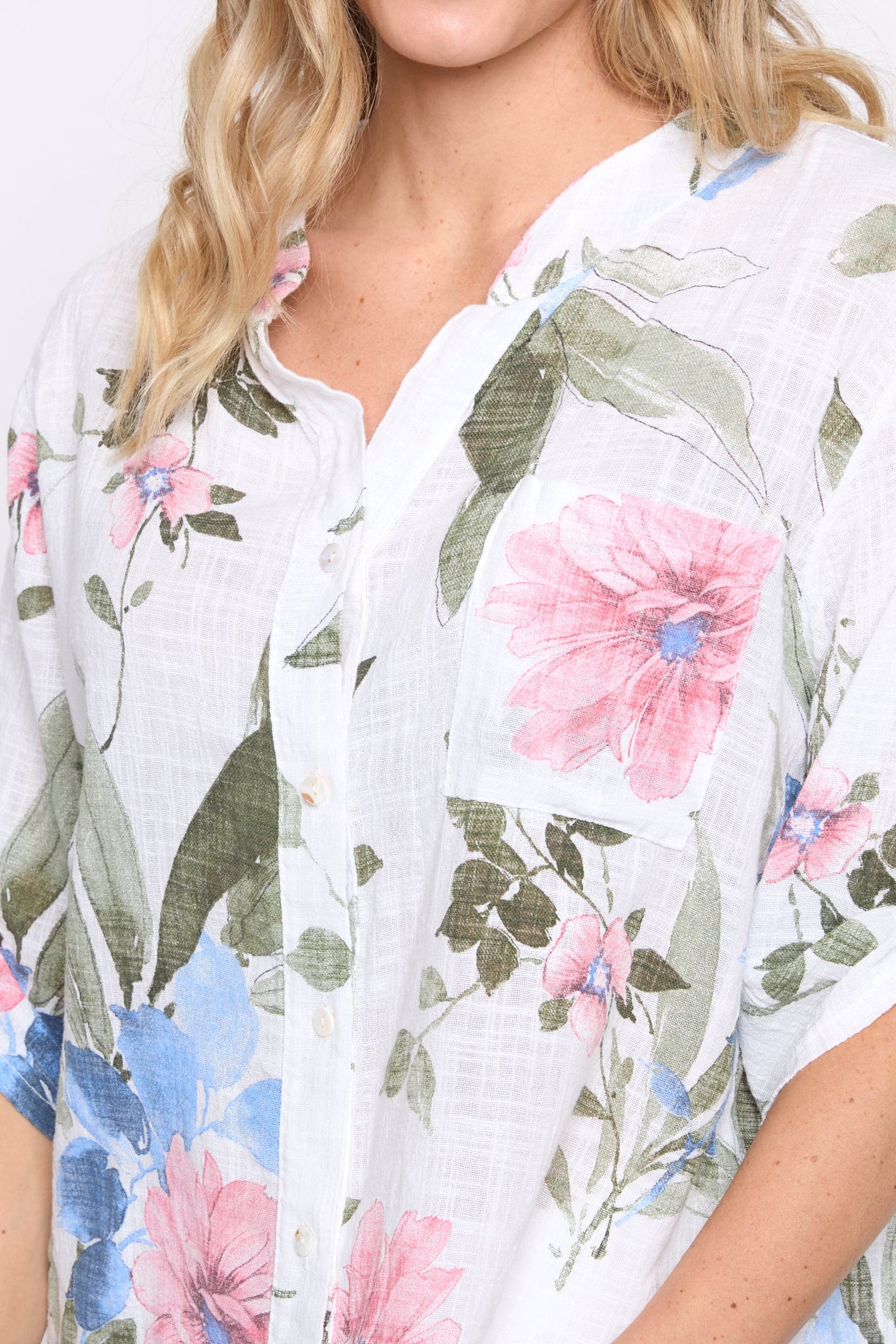 Floral print cotton gauze blouse