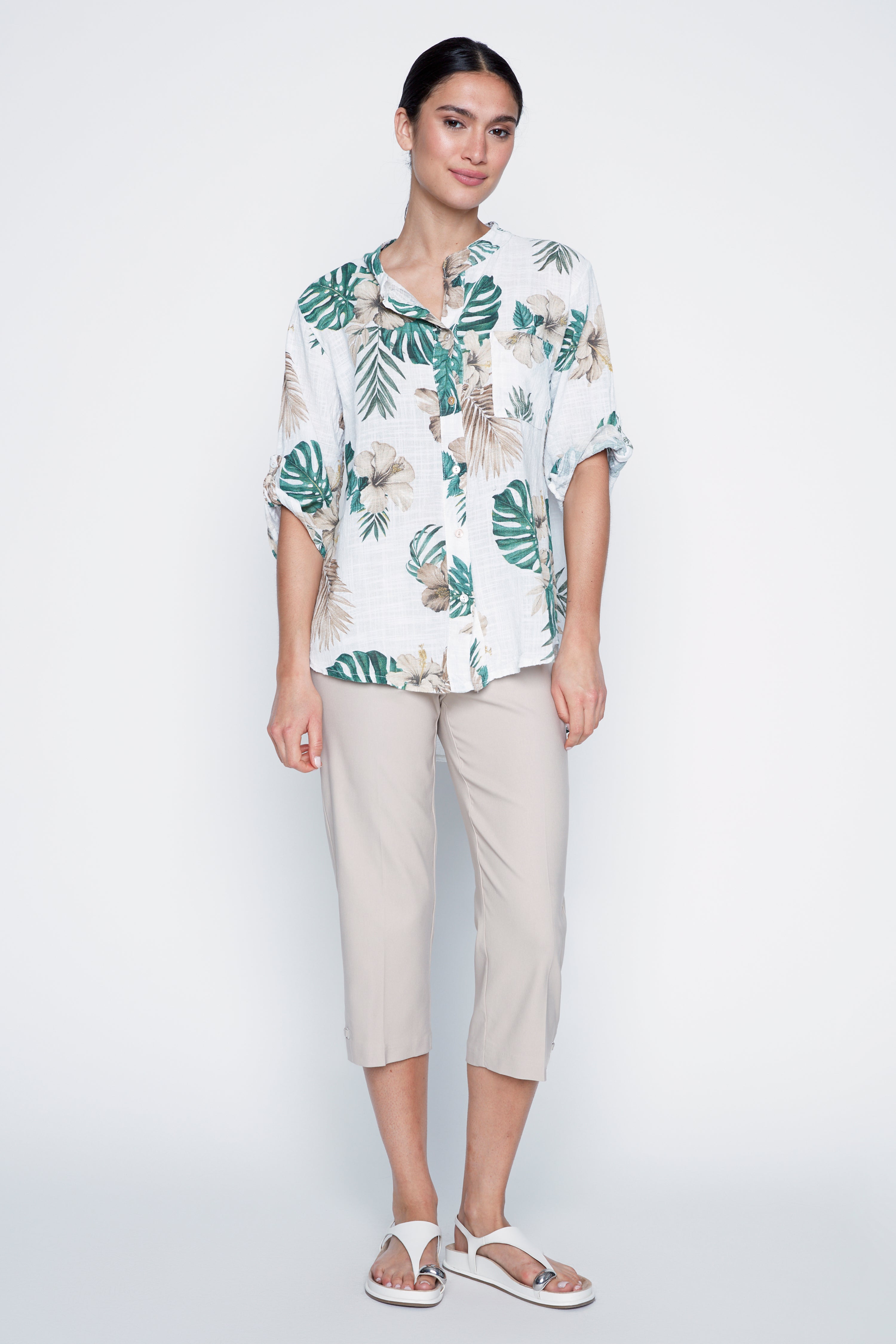 La blouse en gaze de coton à imprimé tropical