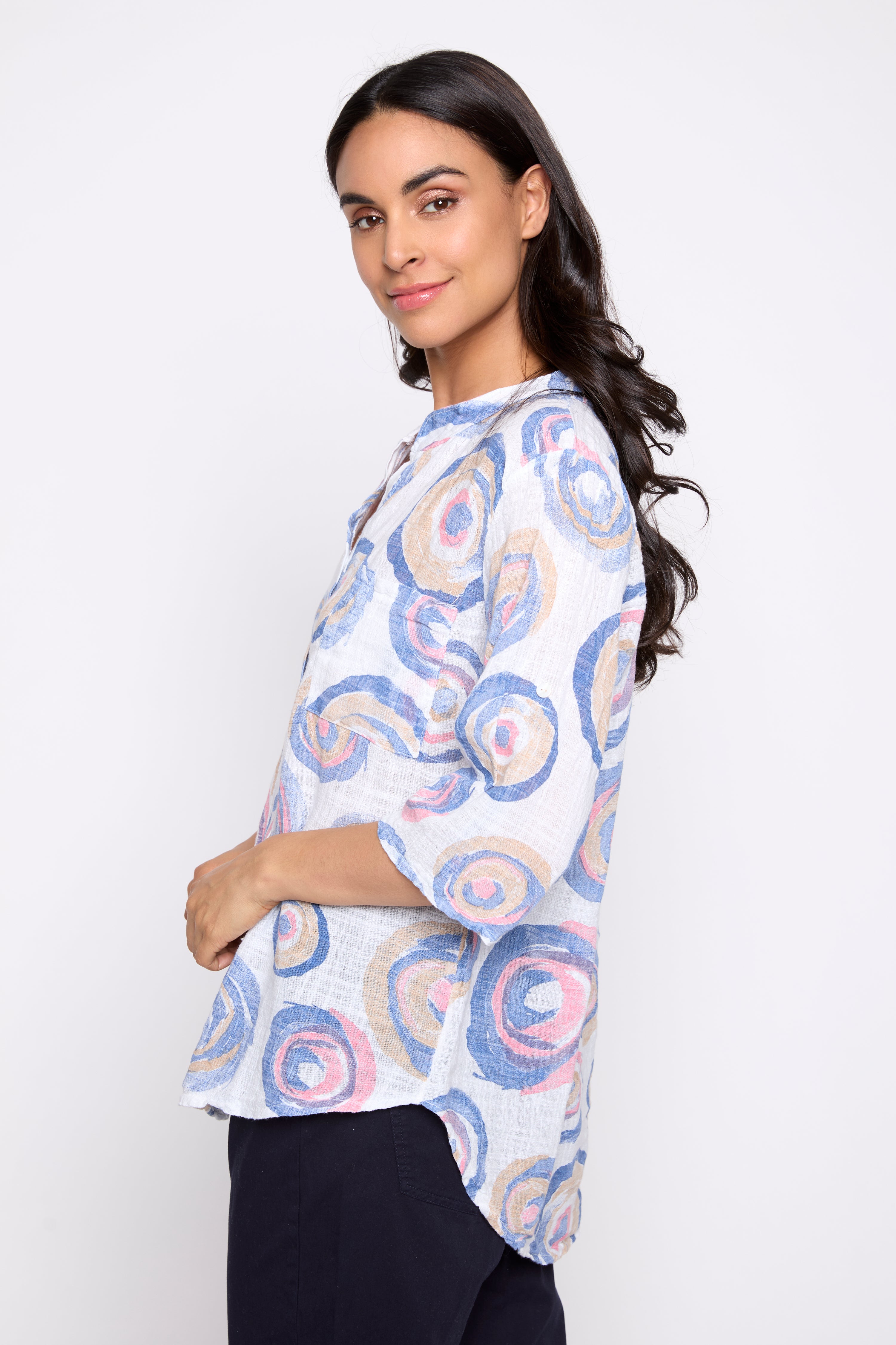 Circle print cotton gauze top