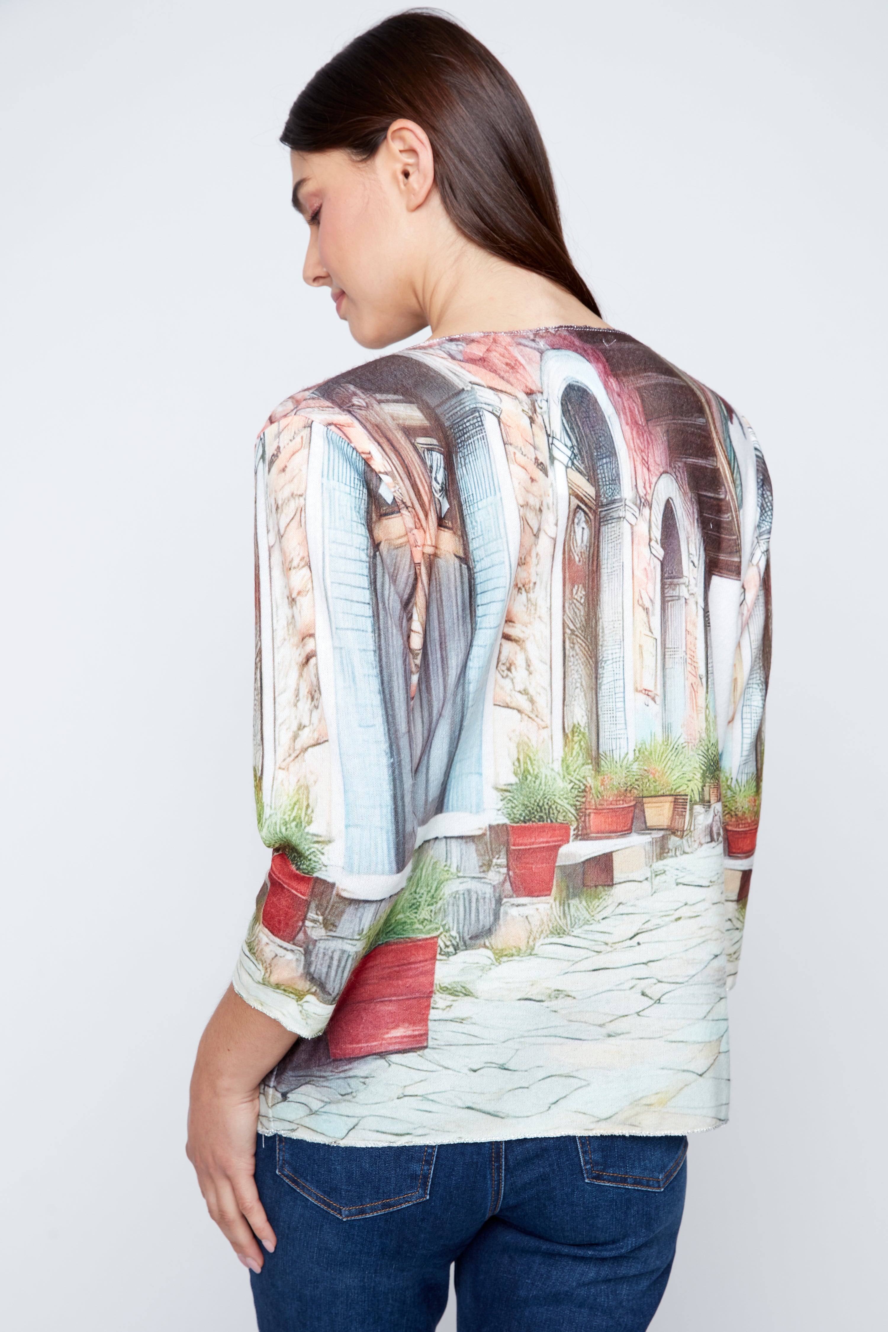 Girl with cats print knit sweater