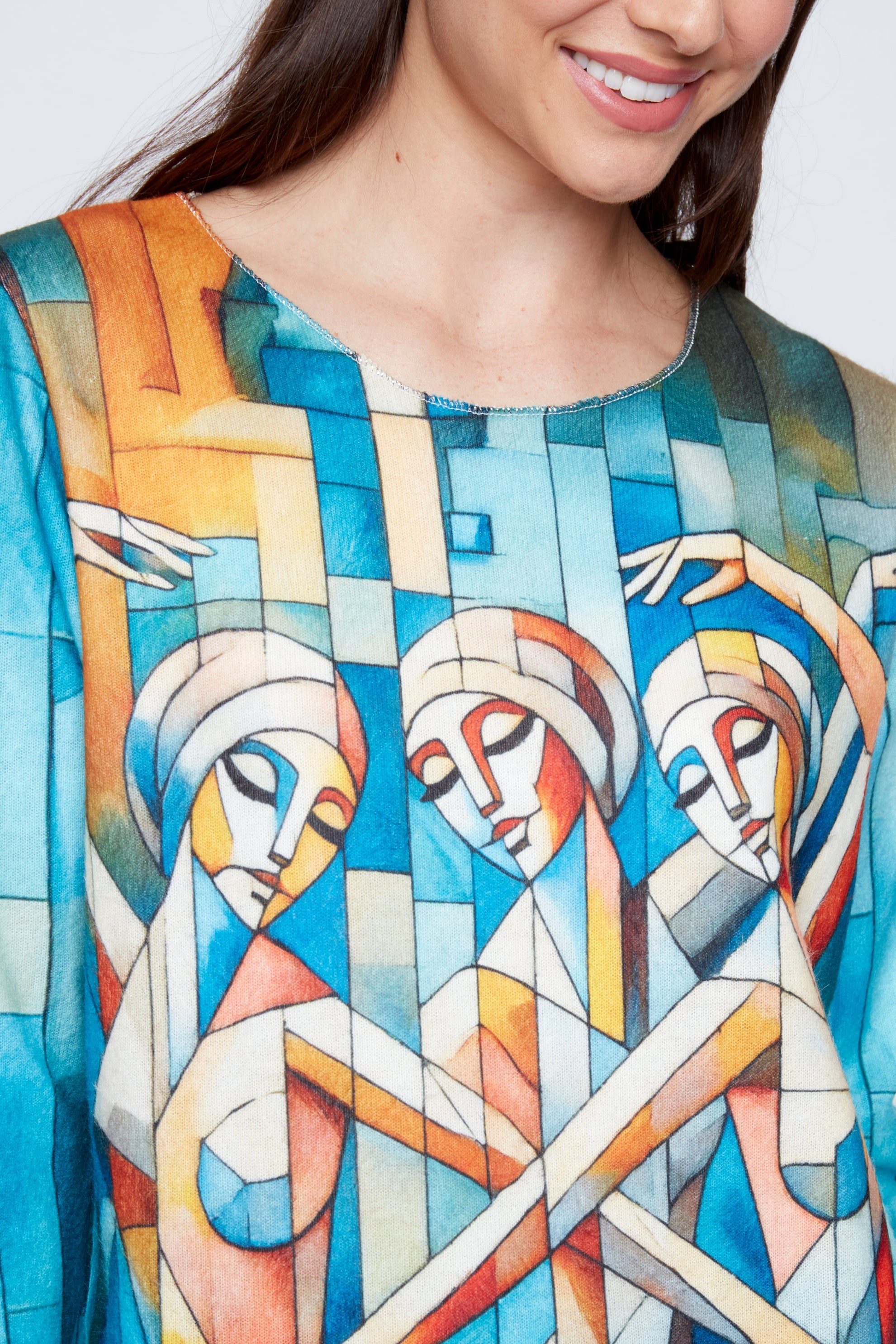 Art deco picasso ladies print knit top